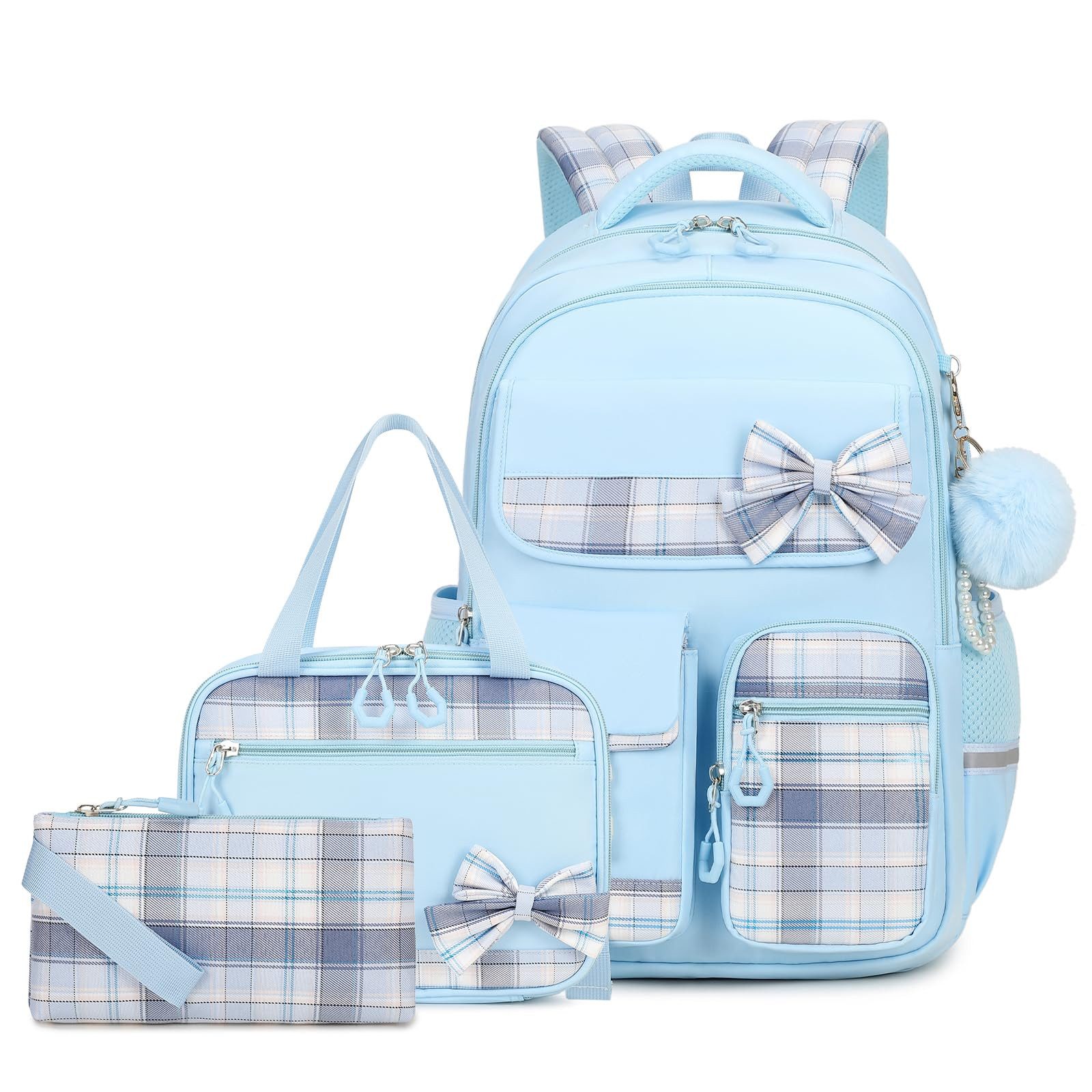 MOPUEA Schulrucksack Schulrucksack Set Schultasche 3-teilig mit Lunchtasche Federmappe (Set, 3-tlg., Atmungsaktiv Wasserabweisender), Leicht Schulrucksack Teenager für Schule, Reisen und Freizeit