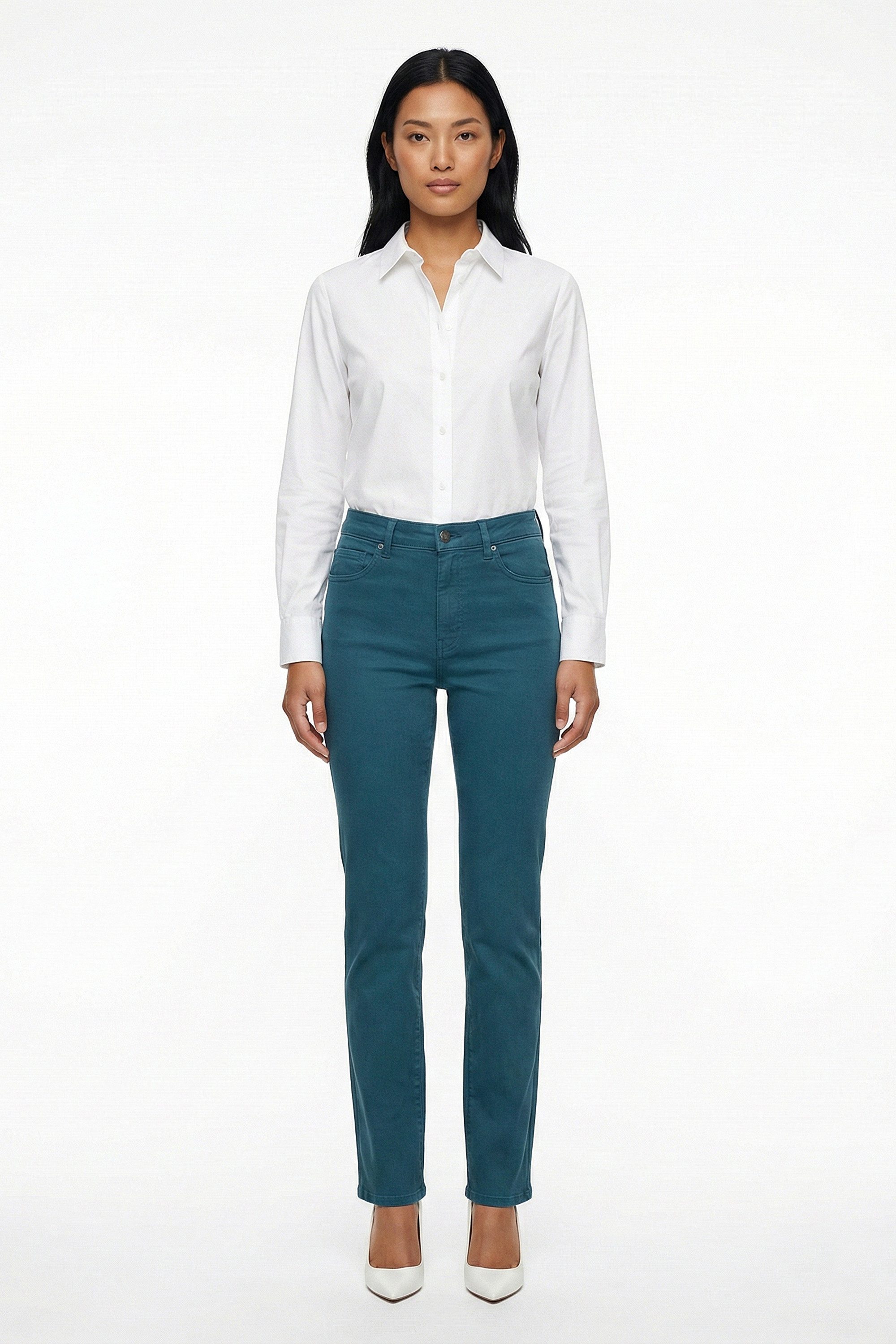 ESRA Stoffhose Damen Straight Fit Hose High Waist Business-Hose bis Große Größe T101 High Waist Damen Stoffhose Straight Leg Stretch Hose Gerade Schnitt