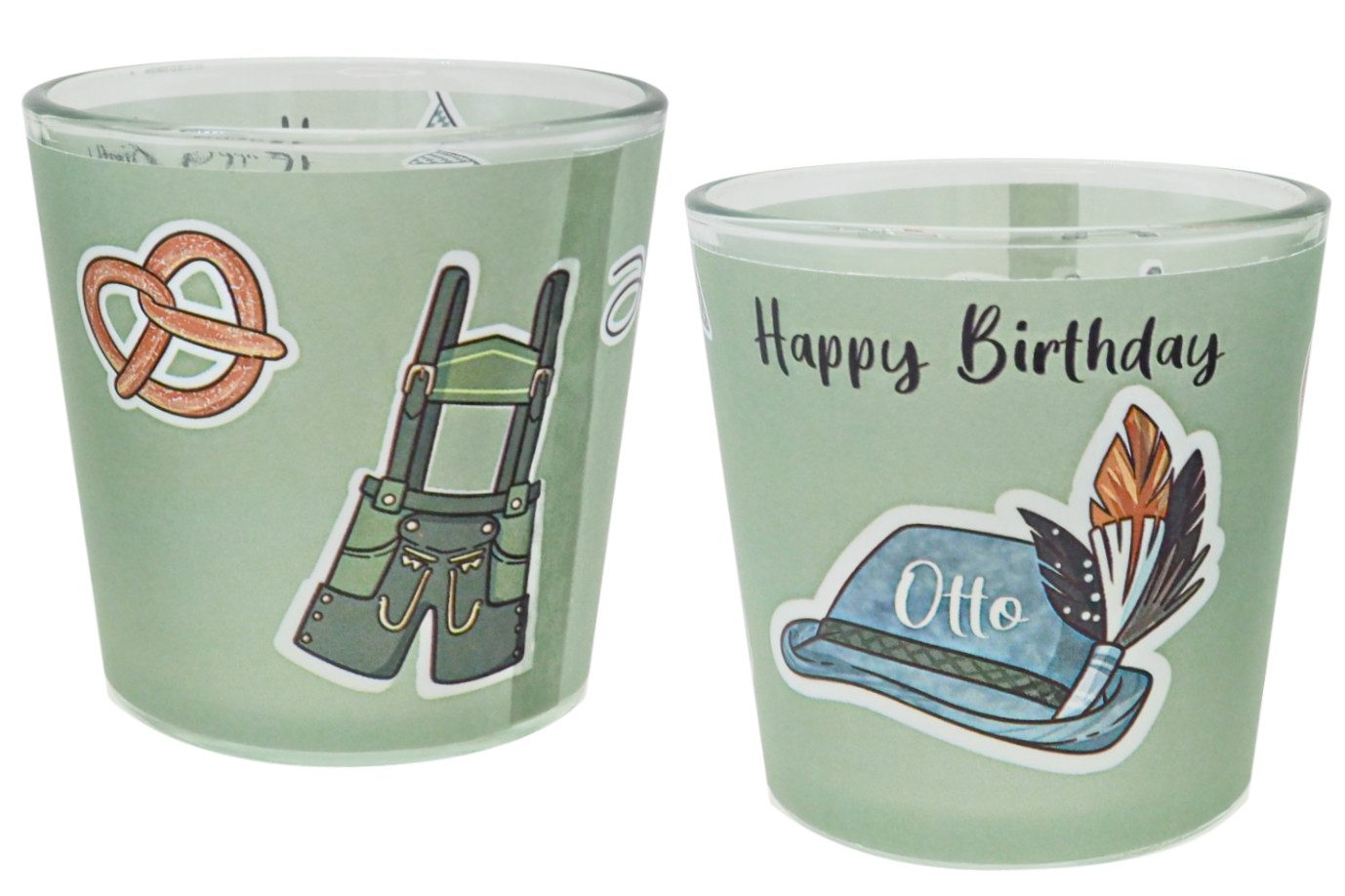 Teelichthalter Windlicht Mann Oktoberfest Grün Braun Geburtstag PERSONALISIERT 7,5cmH