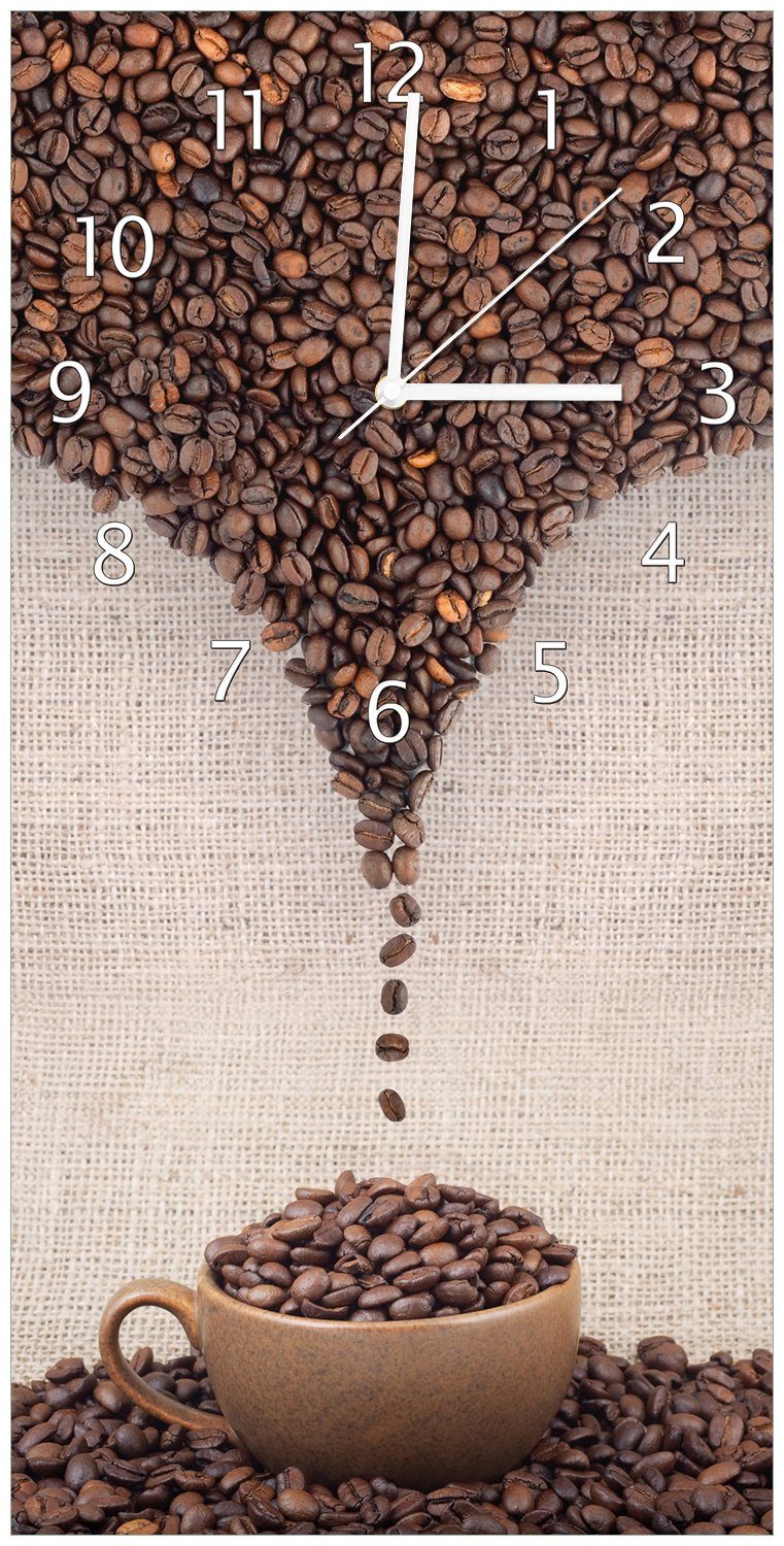 Wallario Wanduhr Tasse mit Kaffeebohnen - Kaffeedesign (Uhr aus Acryl)