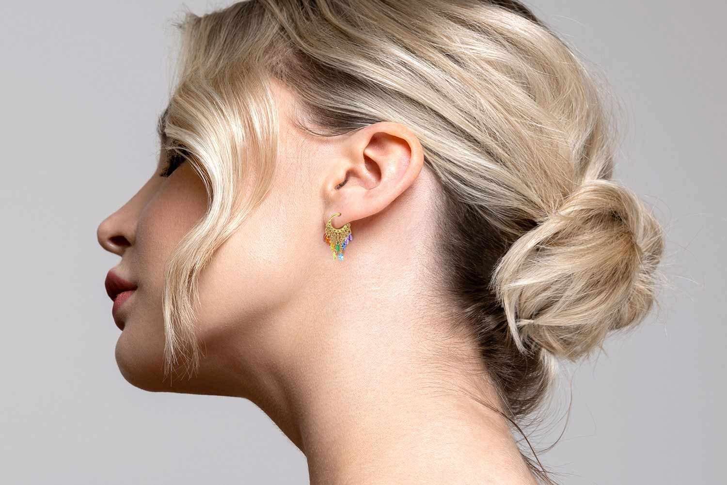 PIERCINGLINE Nasenpiercing Chirurgenstahl Segmentring Clicker KETTENVORHANG + KRISTALLTROPFEN (Clicker, 1-tlg), Ohrpiercing für Conch, Helix, Tragus, Daith, Lobe