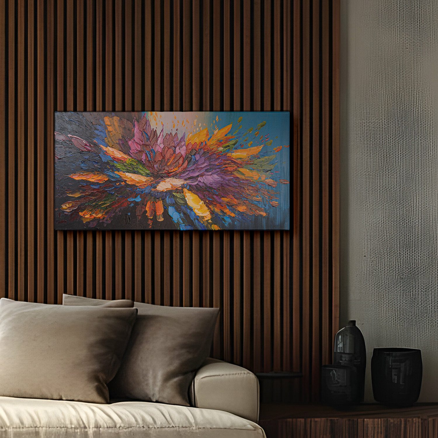 AUREDAS Gemälde "Tanz der Farben", Abstrakt, 160x80cm, ohne Rahmen, Gemälde, Blüte, Gemälde mit Strukturpaste und Acrylfarbe, Panorama Format