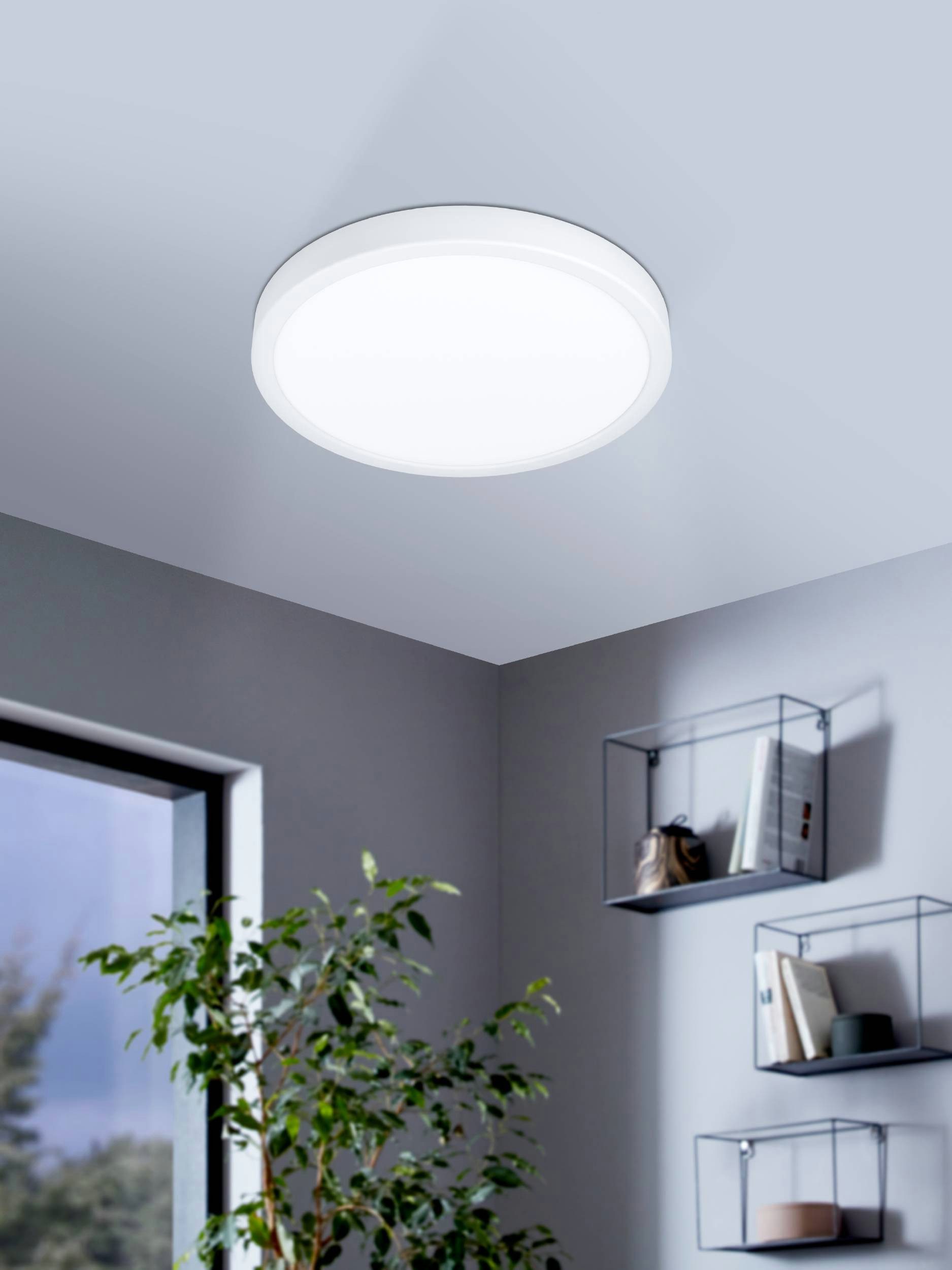 EGLO Aufbauleuchte Fueva 5 Deckenlampe, Aufbaulampe, Stahl und Kunststoff, weiß, Lampe, LED fest integriert, Warmweiß, Ø 28,5 cm, Aufbauleuchte, Bad-Deckenlampe, LED Aufbaulampe, IP44
