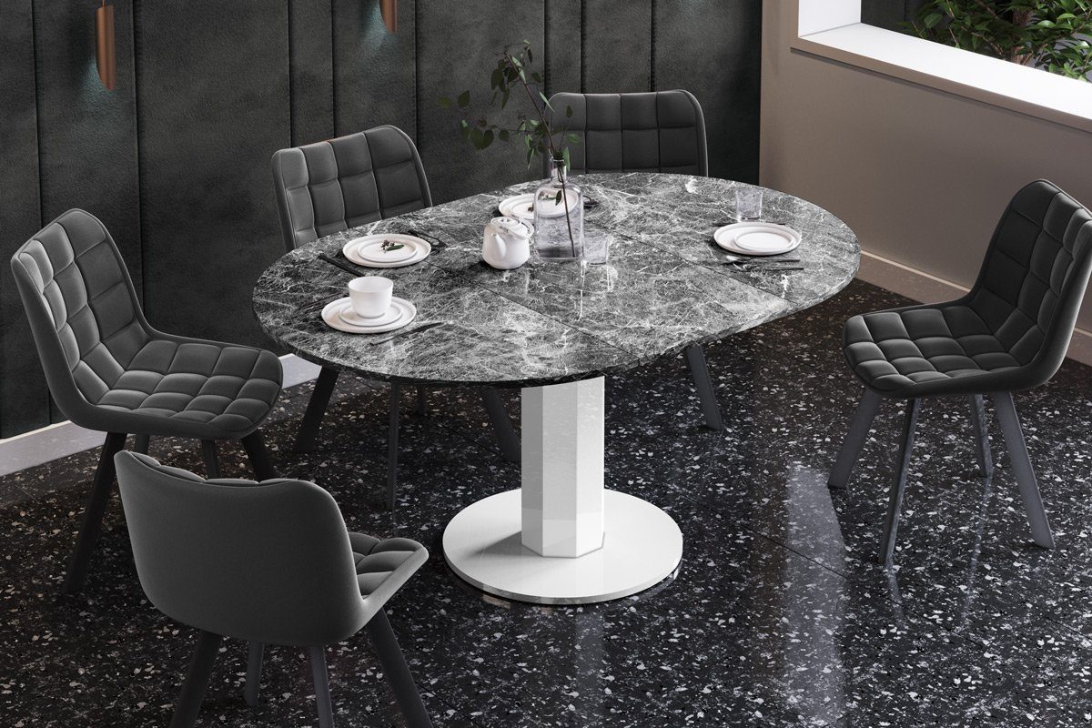 Weiß Hochglanz oval dunkel Tisch Hochglanz HES-111 designimpex rund ausziehbar 100-148cm Esstisch Design - Hochglanz Marmor Esstisch