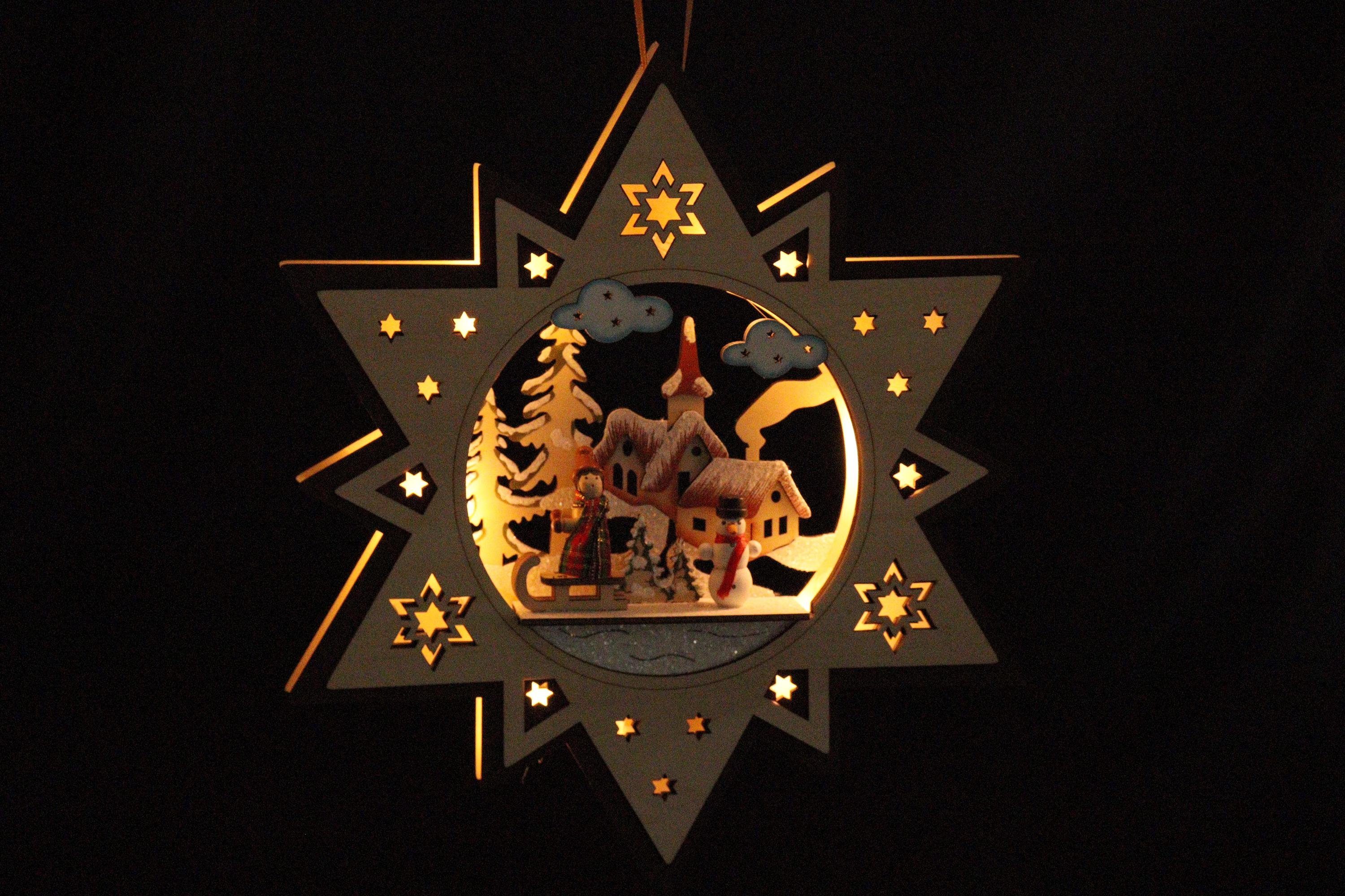 ELLUG Beleuchtetes Fensterbild Holzschnitt Fensterschmuck Stern, Licht zum günstig online kaufen