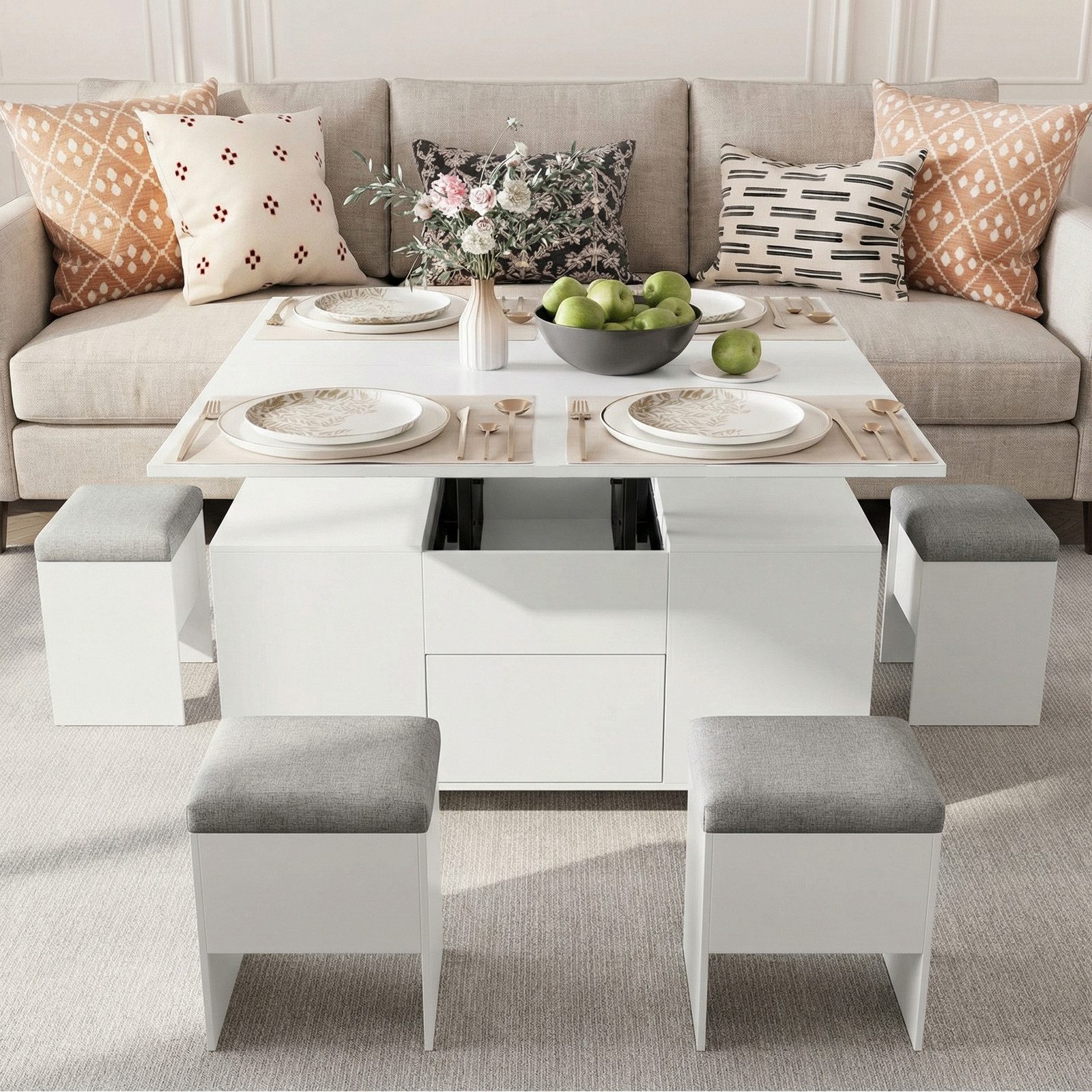 VOWNER Couchtisch mit klappbarer Tischplatte – 4-in-1 Multifunktions Wohnzimmertisch (1-St), höhenverstellbar für verschiedene Anwendungen