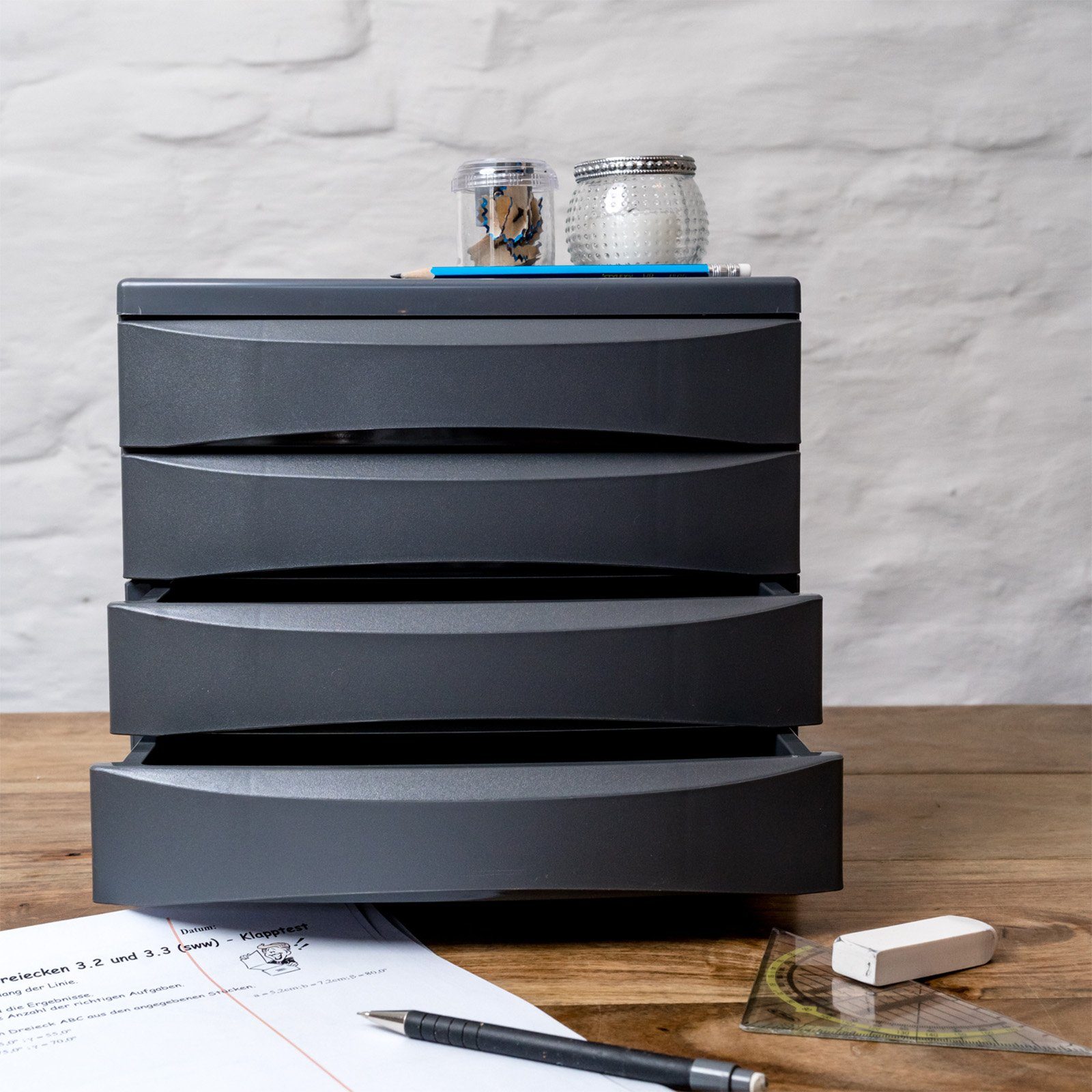 ROTHO Briefablage Quadra Schubladenbox Bürobox mit 4 Schüben, Kunststoff (PS)