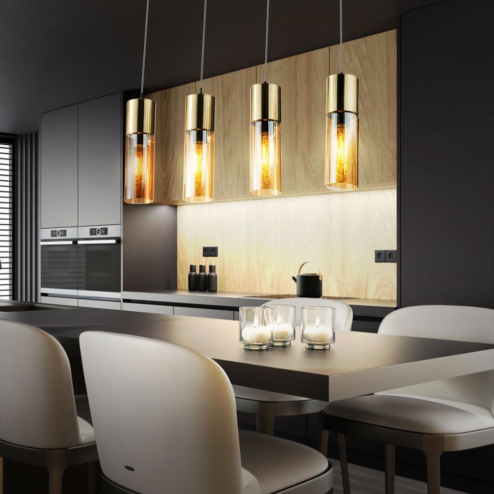 GLOBO LIGHTING Hängeleuchte, Leuchtmittel nicht inklusive, Messing Decken Hänge Lampe Wohn Zimmer Beleuchtung Glas Pendel Leuchte