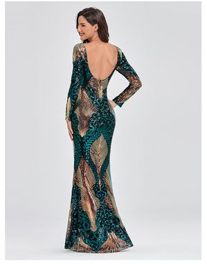 KIKI Abendkleid Abendkleid im Meerjungfrau-Stil mit hoher Taille und langen Ärmeln