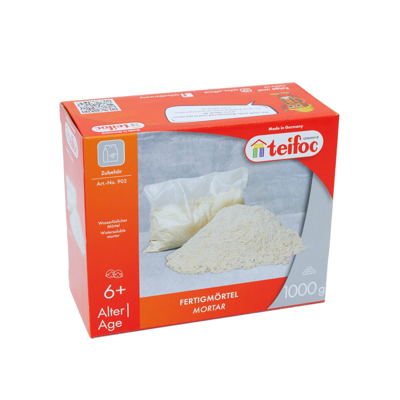 teifoc Wasserlöslicher Mörtel (1.000 Gramm) Steinbaukasten, (Fertigmörtel, Zement für Kinder, 1000 St., Bastelmaterialien), nachhaltig & vegan