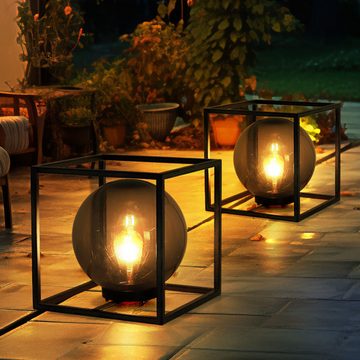etc-shop Gartenleuchte, LED-Leuchtmittel fest verbaut, Warmweiß, LED Solar Außen Lampe Würfel Design Garten Beleuchtung Kugel Steh