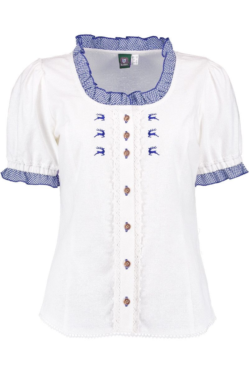 Orbis Textil GmbH & Co. KG Trachtenbluse Trachtenbluse - DEBBY - weiß/mittelblau, weiß/mittelbraun