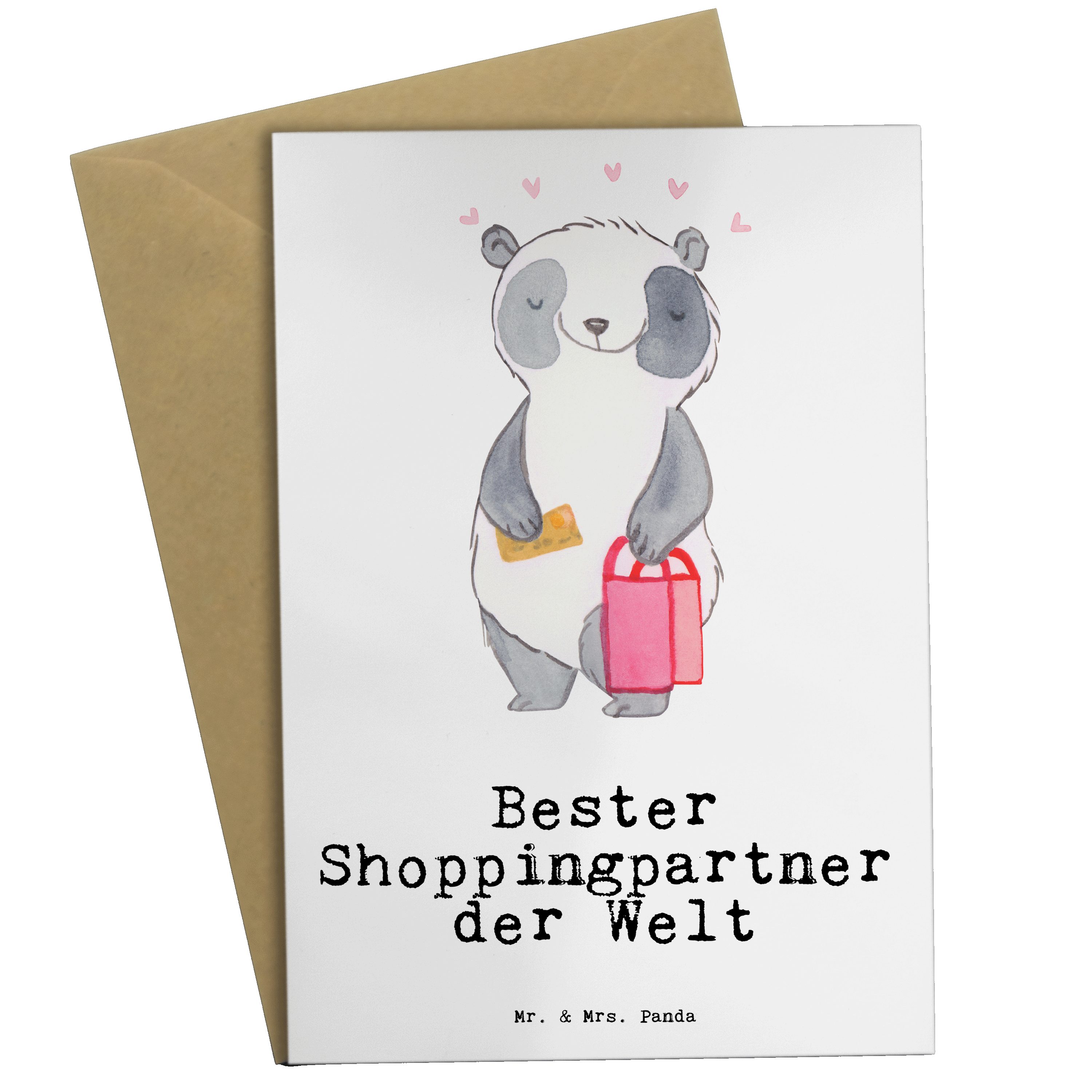 Mr. & Mrs. Panda Grußkarte Panda Bester Shoppingpartner der Welt - Weiß - Geschenk, Glückwunschk