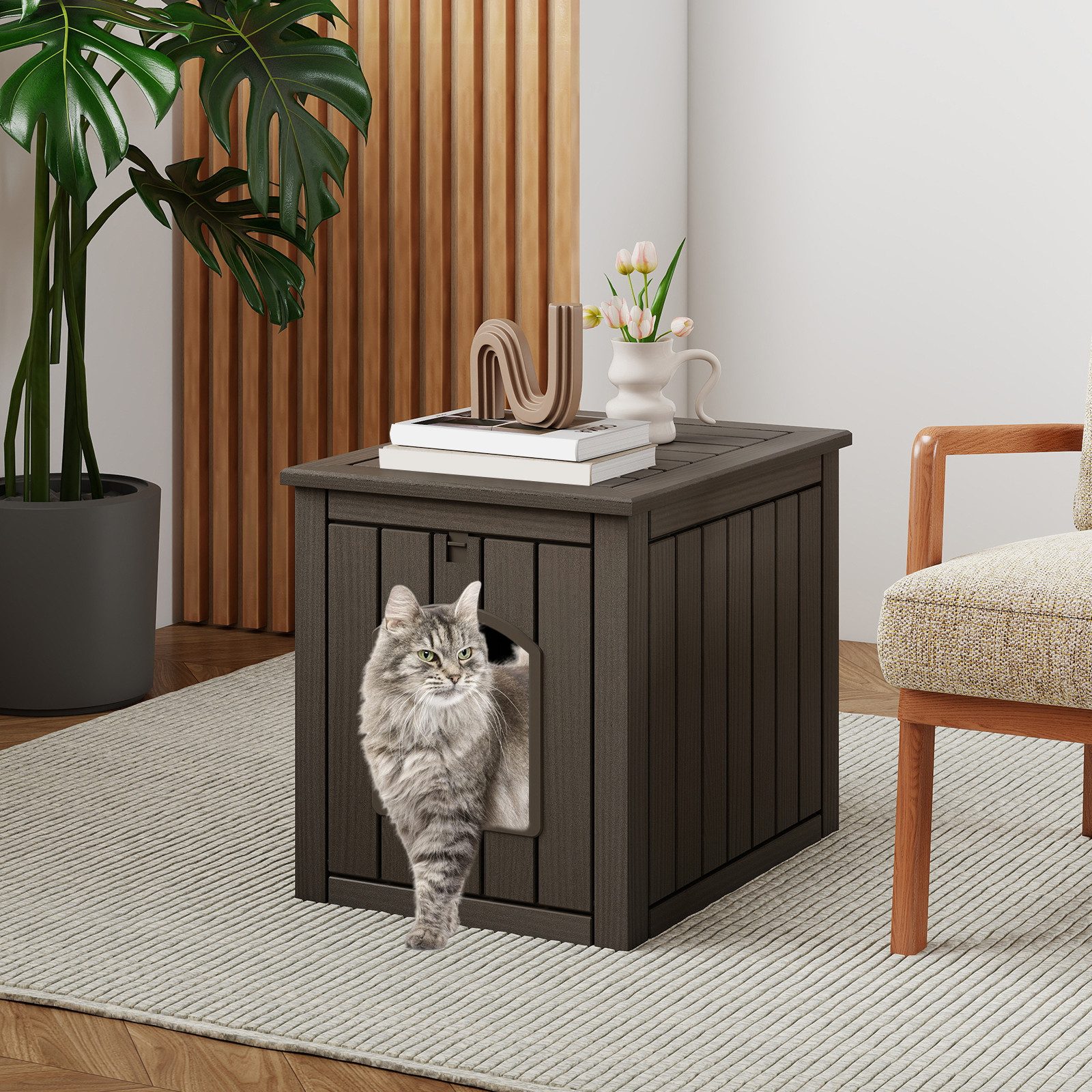 COSTWAY Tierhaus, Katzenhaus, Katzenschrank, Beistelltisch, mit Klapptür günstig online kaufen