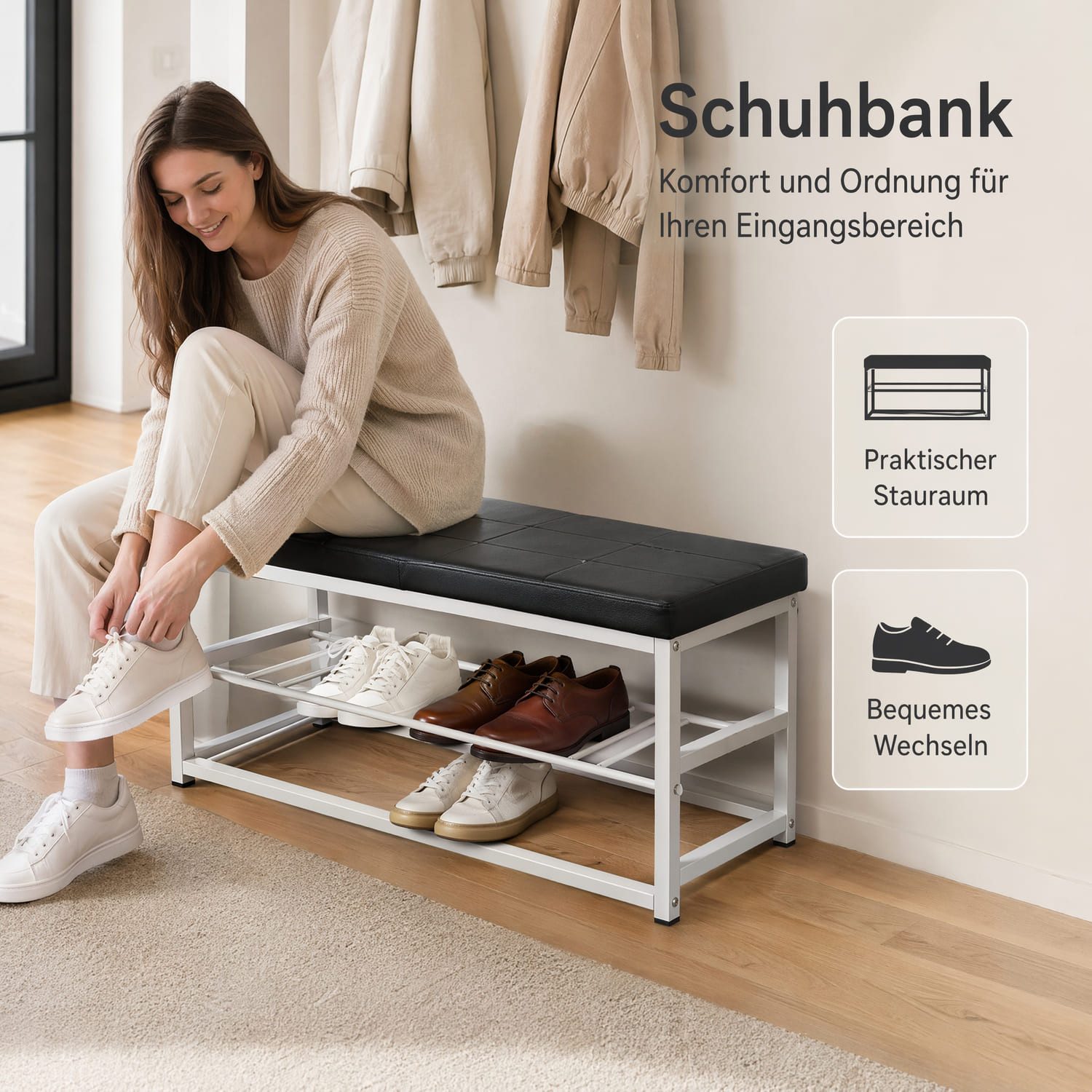 oyajia Schuhbank Schuhbank mit Sitzfläche und Stauraum für Flur und Eingangsbereich (1-St), Offenes Schuhregal für ordentliche und platzsparende Aufbewahrung