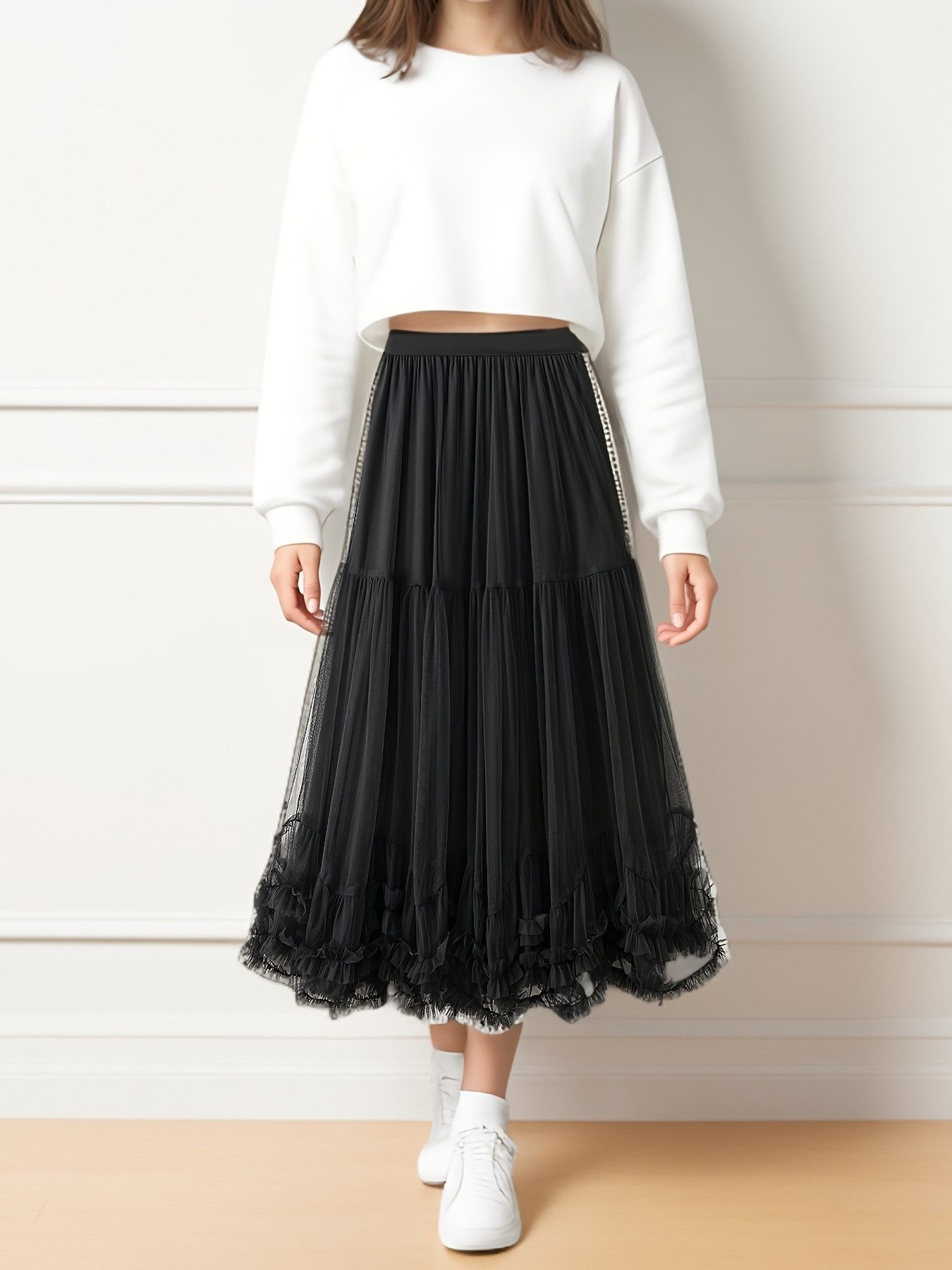 DEBAIJIA Meshrock Damen Röcke Lang Hoch Elastische Taille Elegant Vintage M günstig online kaufen