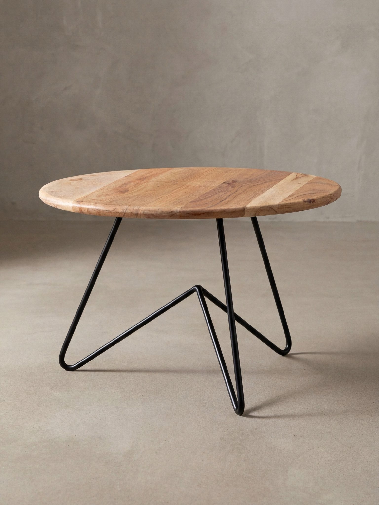 KADIMA DESIGN Couchtisch Couchtisch 60x39,5x60 cm Akazie Massivholz / Metall Sofatisch, Design, Wohnzimmertisch Rund, Kaffeetisch Massiv, Kleiner Tisch Wohnzimmer