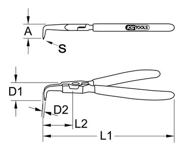 KS Tools Sicherungsringzange, Innen-Sicherungszange, abgewinkelt, 12-25 mm