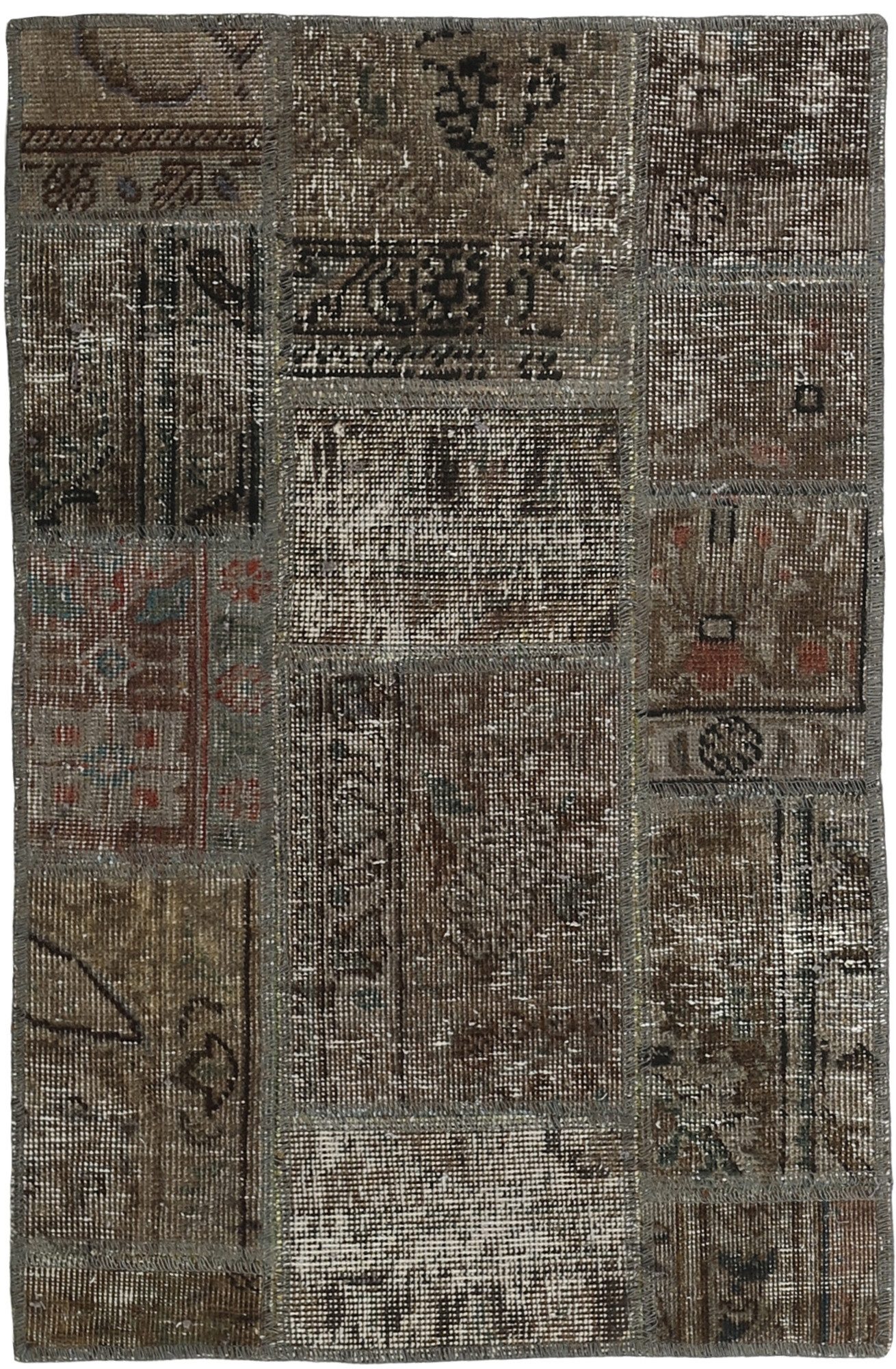 Wohnando Teppich MY-RUG Vintage Patch Work Floral & Ornamentiert 90x60cm, Rechteckig, Höhe: 10 mm, Handgeknüpfter Teppich,Handgesponnene Wolle, mit Naturfarben gegärbt