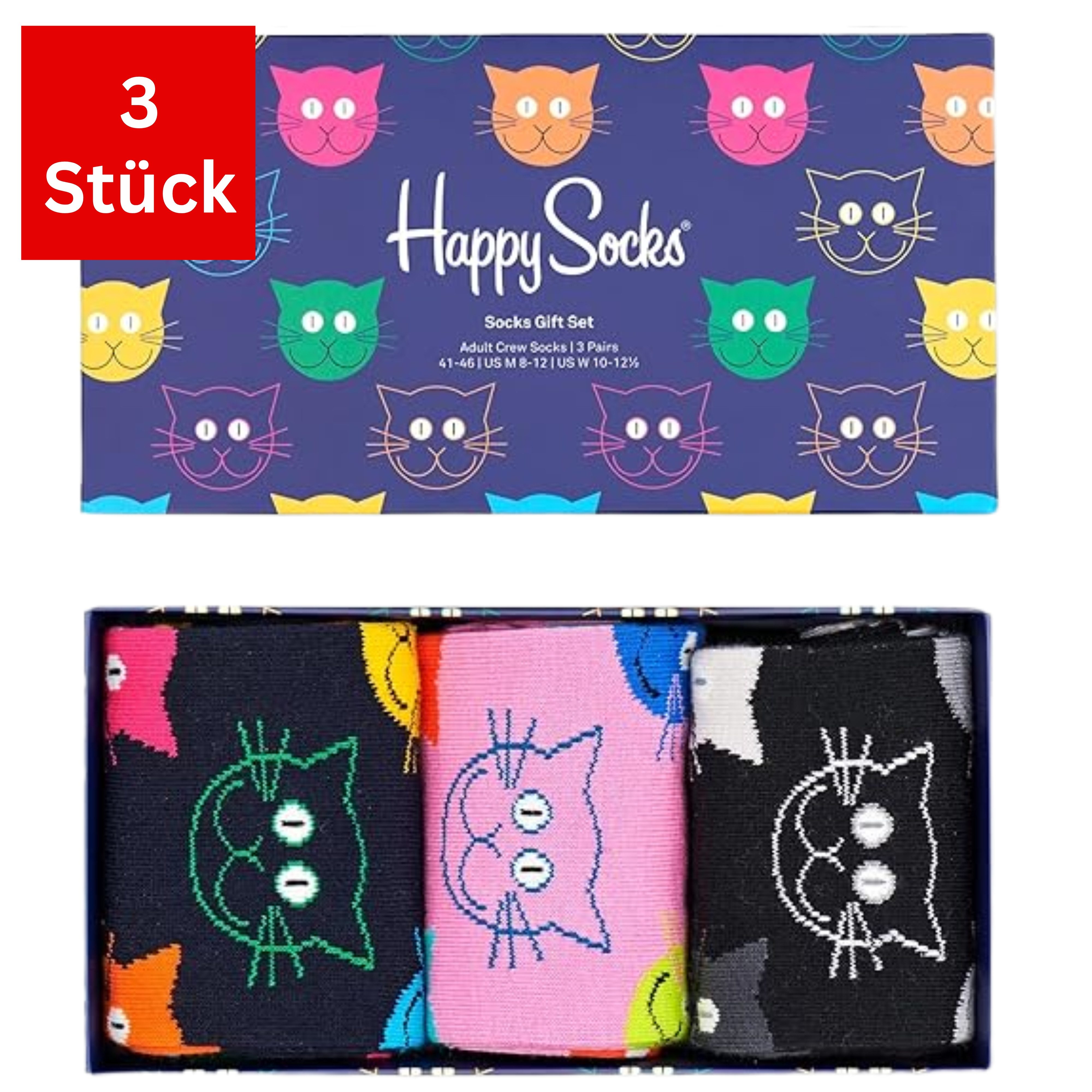 Happy Socks Freizeitsocken 3er Pack Baumwoll Socken mit Motiv Classic, Geschenk, Geburtstag