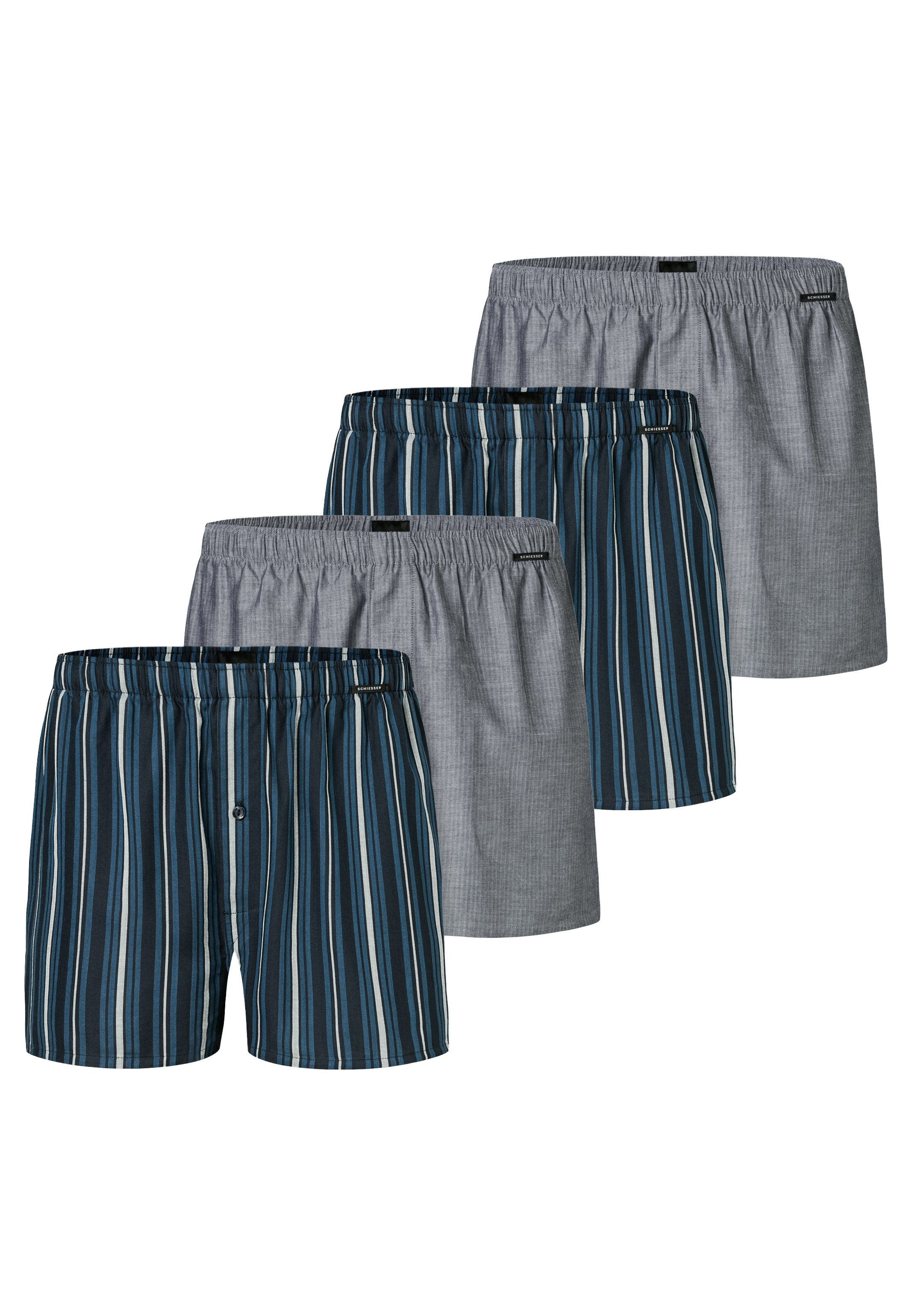 Schiesser Boxershorts 4er Pack Web (Spar-Set, 4-St) Boxershorts - Baumwolle - mit Eingriff - Atmungsaktiv
