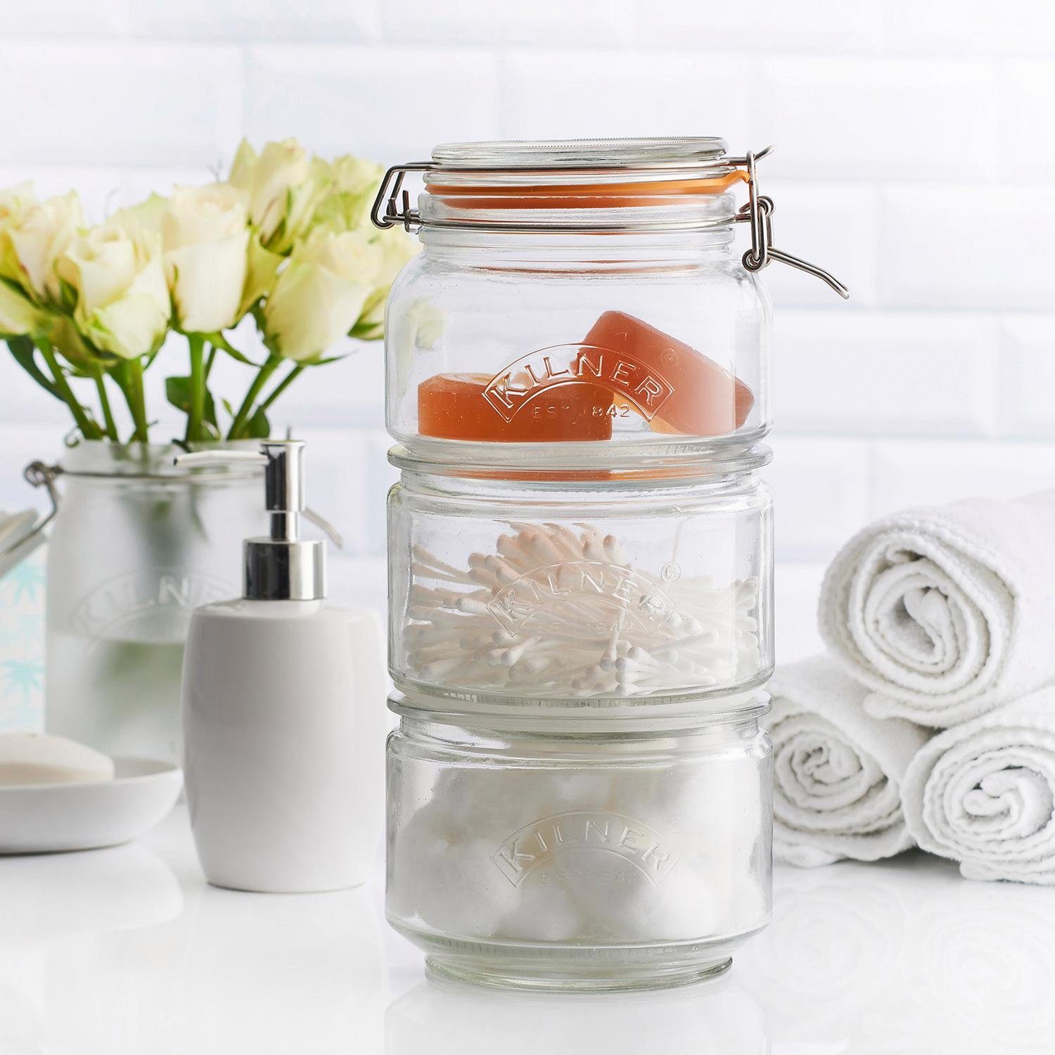 KILNER Vorratsglas, Edelstahl, Glas, (Set, 3-tlg., 2 x 0,88Liter, 1 x 0,9 Liter)