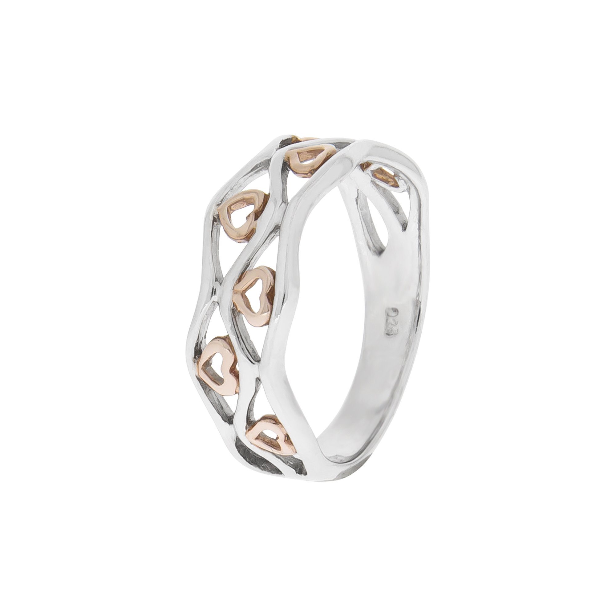 Zeeme Fingerring 925/- Sterling Silber Herzen 2-farbig