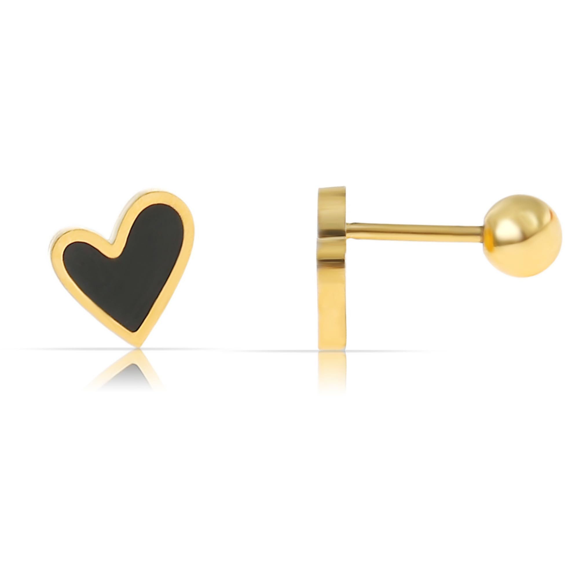 Made by Nami Paar Ohrstecker Herz Ohrringe in Gold für Damen Wasserfest (Schwarz/Gold), Geschenke für Frauen Schmuck