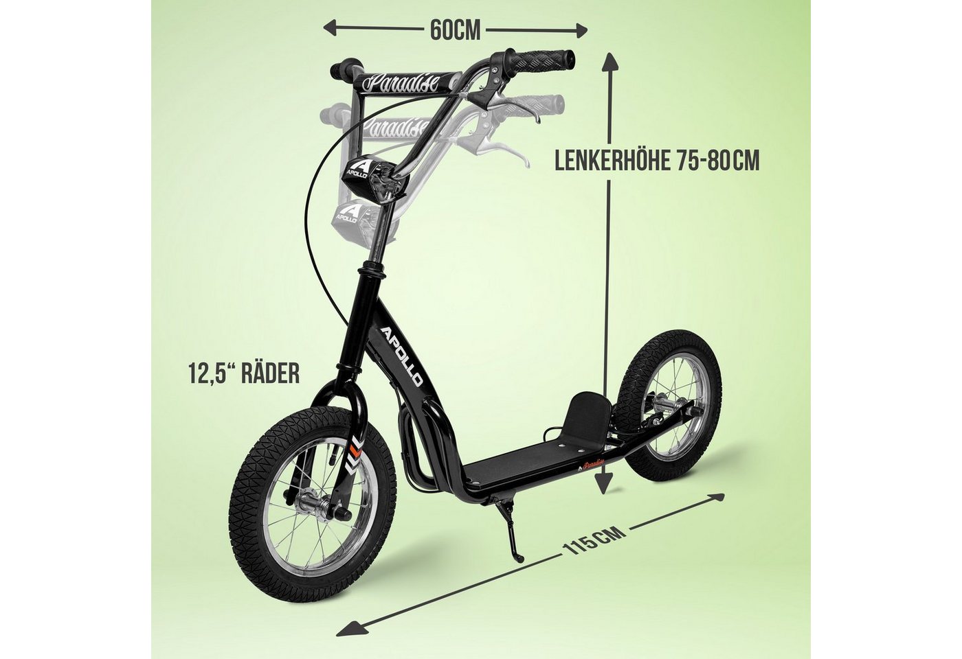 Thumbnail - Apollo Scooter Retro Scooter Paradise City Roller mit 12,5 Zoll Luftreifen, Tretroller für Kinder und Jugendliche mit ex...
