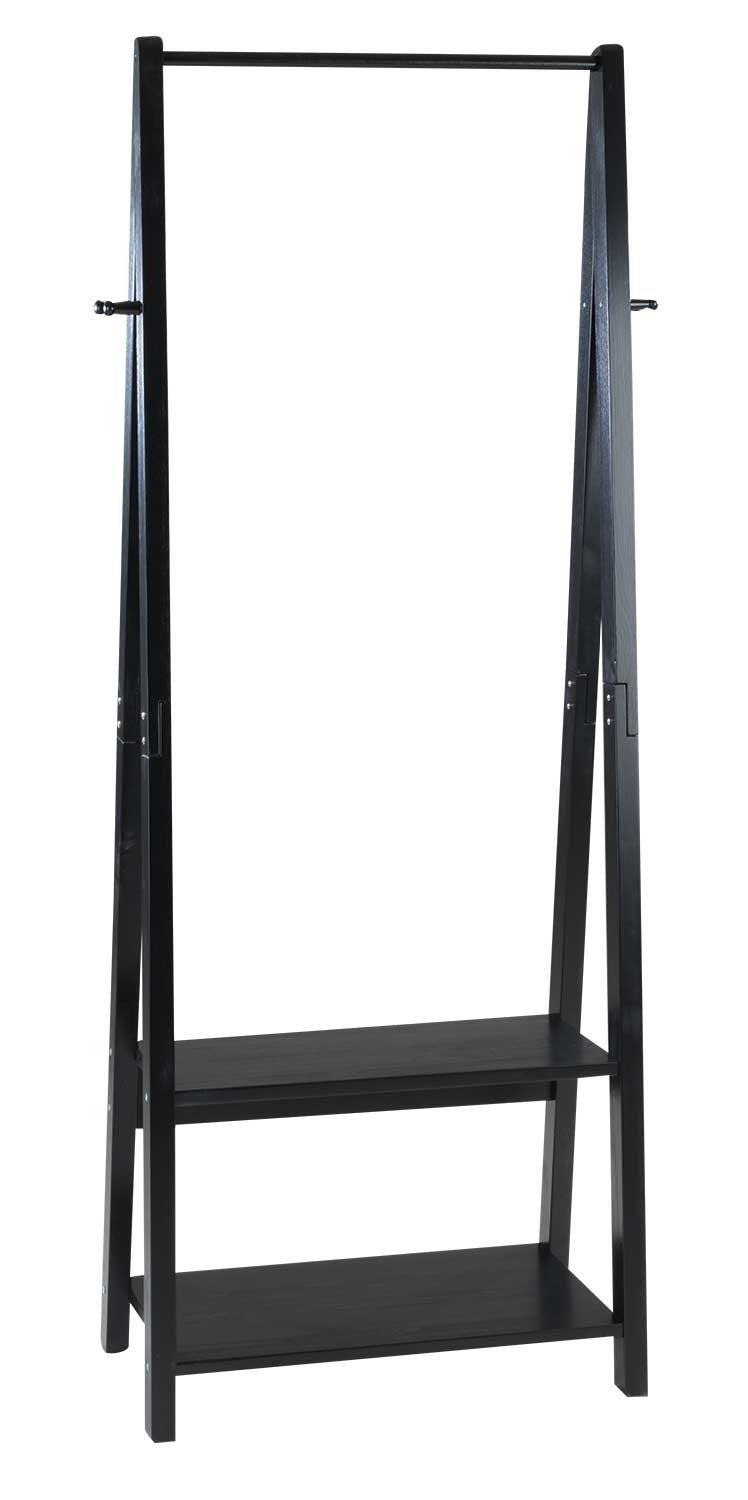 Home4You Kleiderständer,B 65 x H 180 cm, Schwarz, Kiefernholz, 2 Ablagen, 4 günstig online kaufen