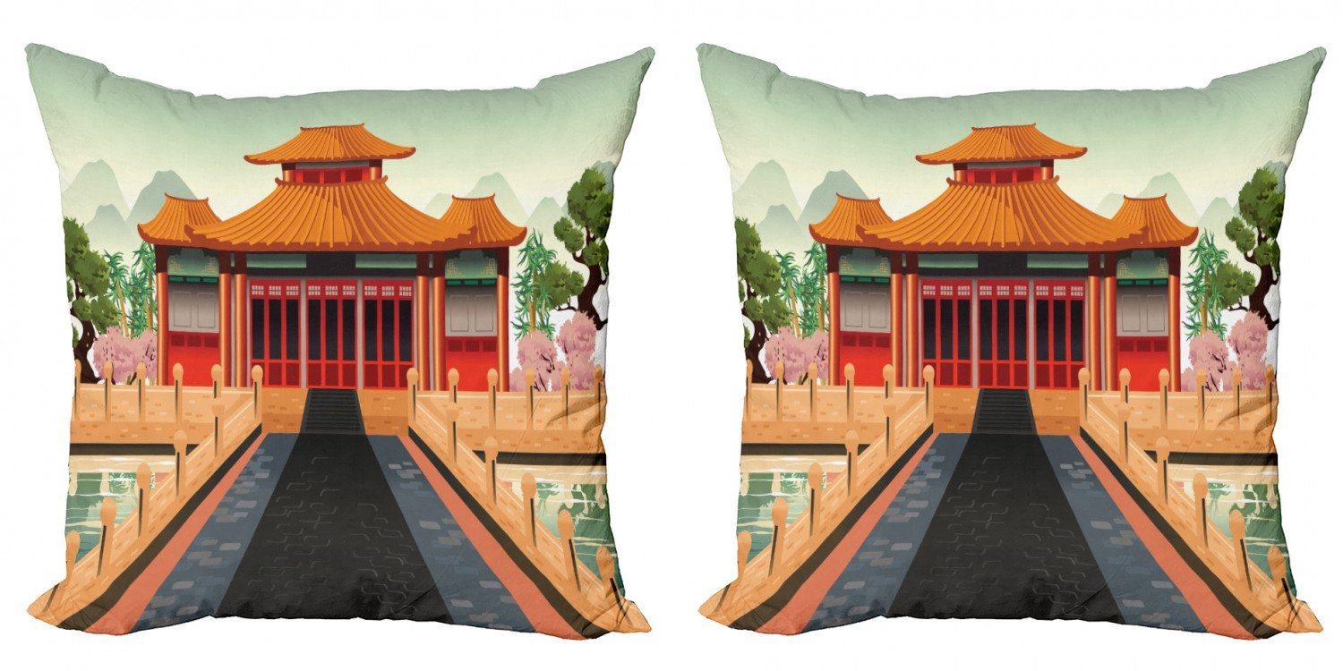 Kissenbezüge Modern Accent Doppelseitiger Digitaldruck, Abakuhaus (2 Stück), Antikes China Chinesisches Gebäude Asien