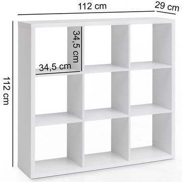 Wohnling Standregal WL5.298, Würfelregal 112x29x112 cm mit 9 Fächern Weiß, Bücherregal Quadratisch, Raumteiler Freistehend