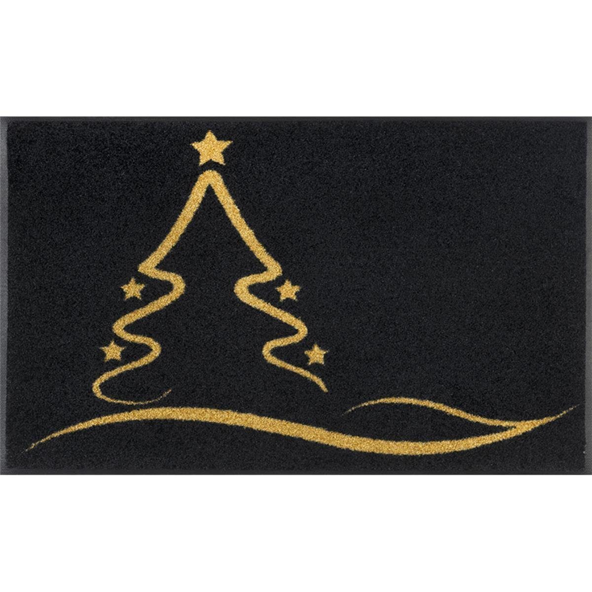 Fußmatte Golden Shine, wash+dry by Kleen-Tex, rechteckig, Höhe: 7 mm,  Schmutzfangmatte,Motiv Weihnachten Tannenbaum, rutschhemmend, waschbar,  maschinenwaschbar