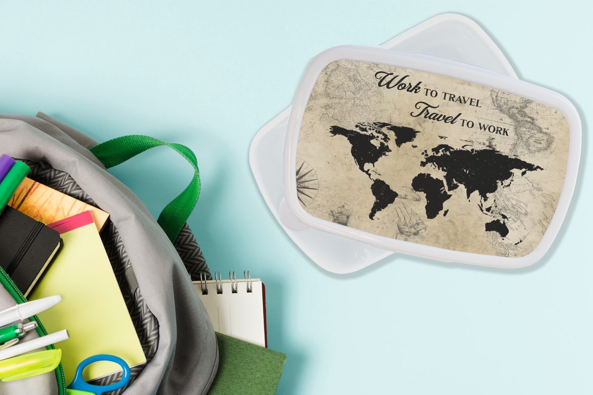MuchoWow Lunchbox Karte - Kinder Brotbox - für Jungs und (2-tlg), Reisen Mädchen - Erwachsene, Retro, für Kunststoff, Zitat Brotdose, und weiß