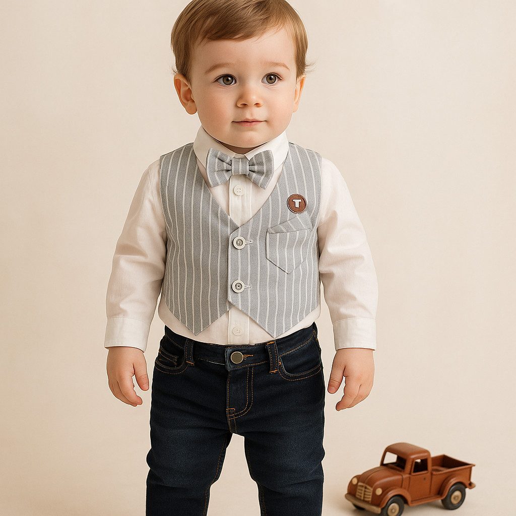 Lorey Medtec Anzug 4-teilig Jungen Outfit, Kleinkind Set: Hemd + Hose + Fliege + Weste