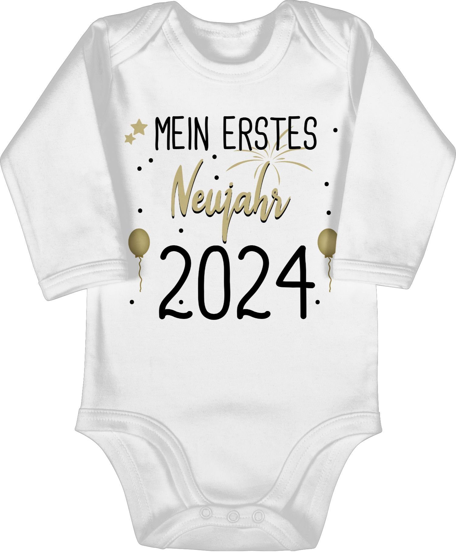 Shirtracer Shirtbody Baby 2024 1 schwarz Mein 1. Silvester Weiß Neujahr