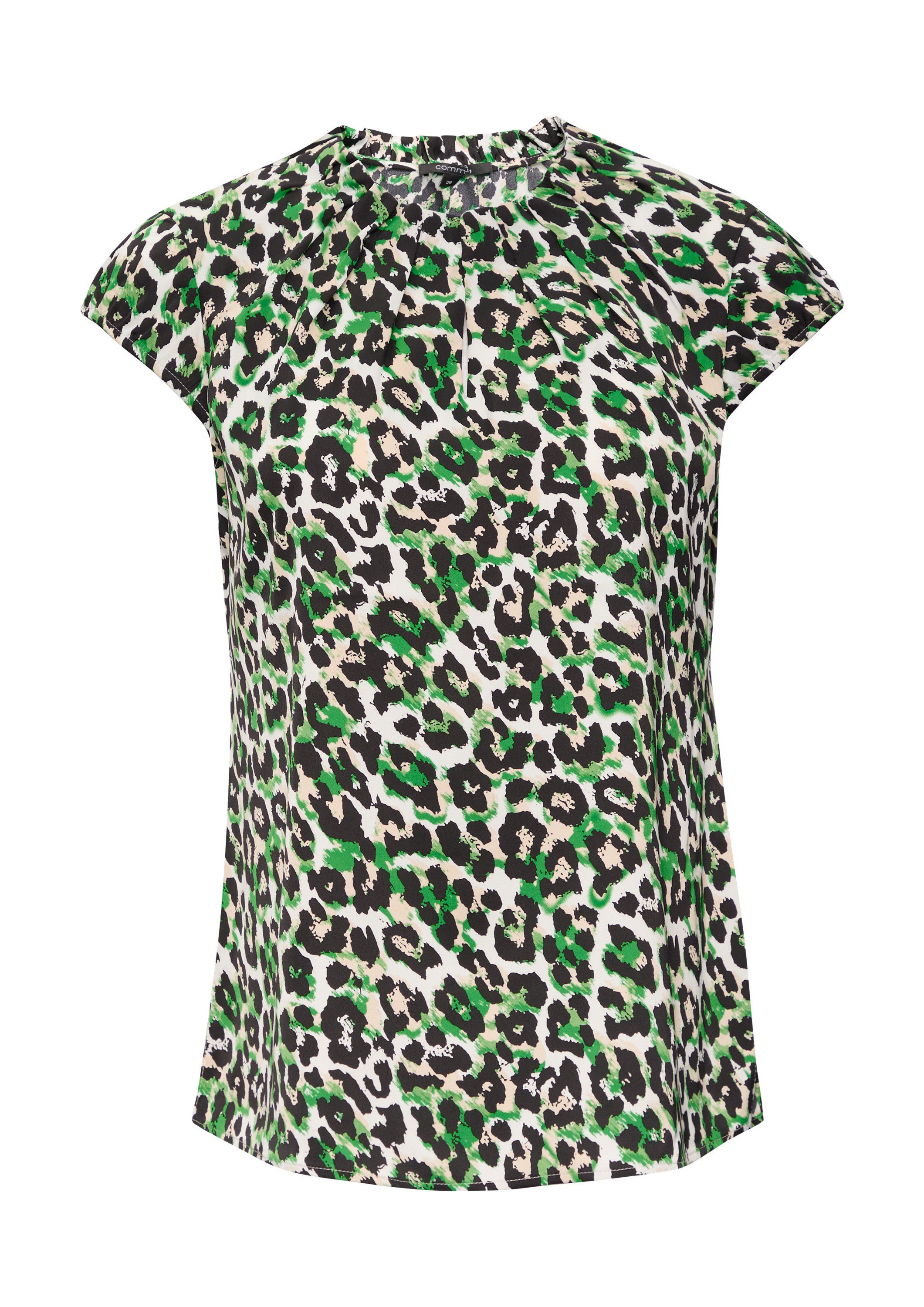 comma Kurzarmbluse Bluse Gemusterte Satinbluse mit Raffung