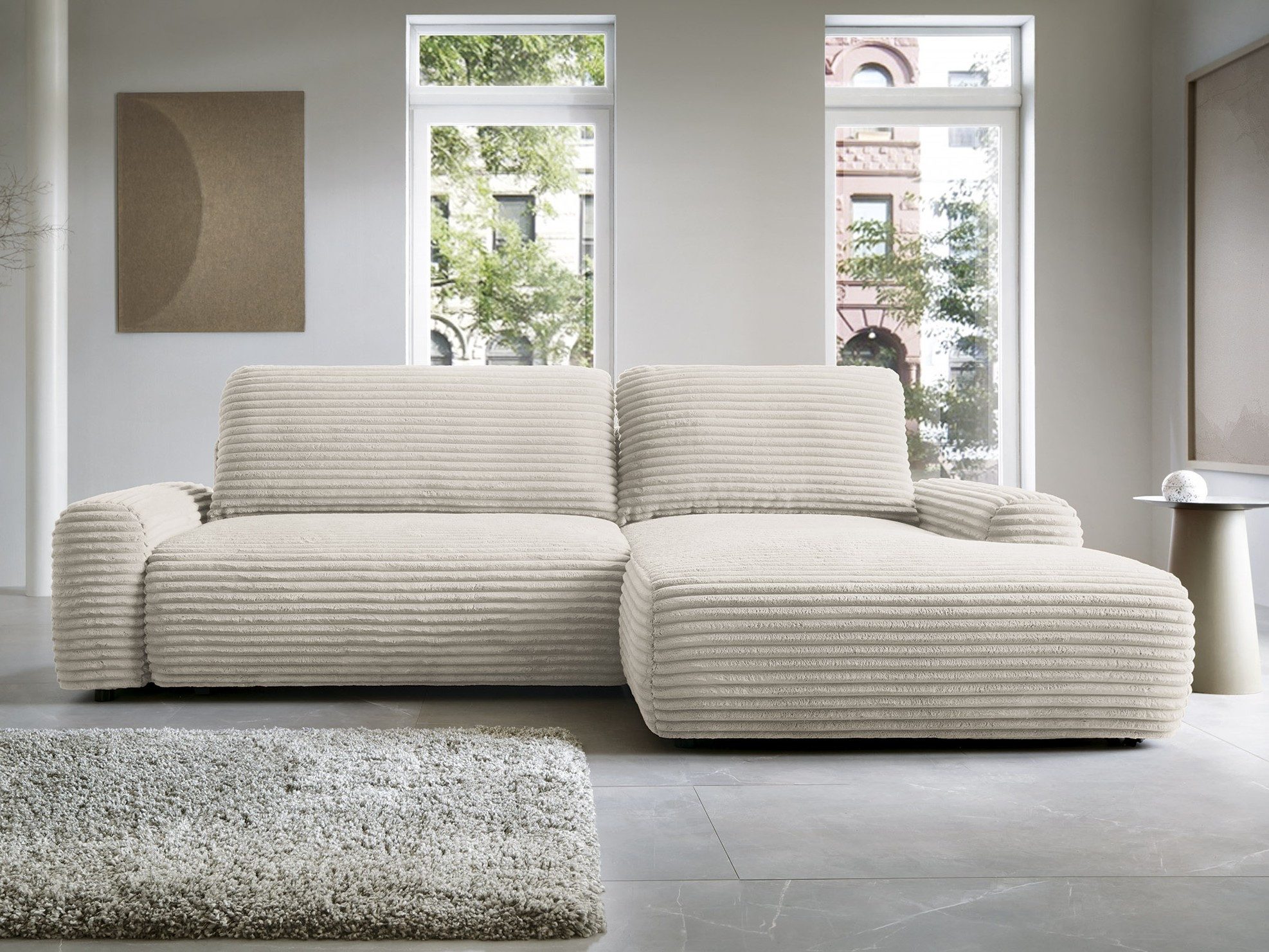 Goldstoff Ecksofa mit Schlaffunktion und Bettkasten, Cord Sofa - Modernes S günstig online kaufen