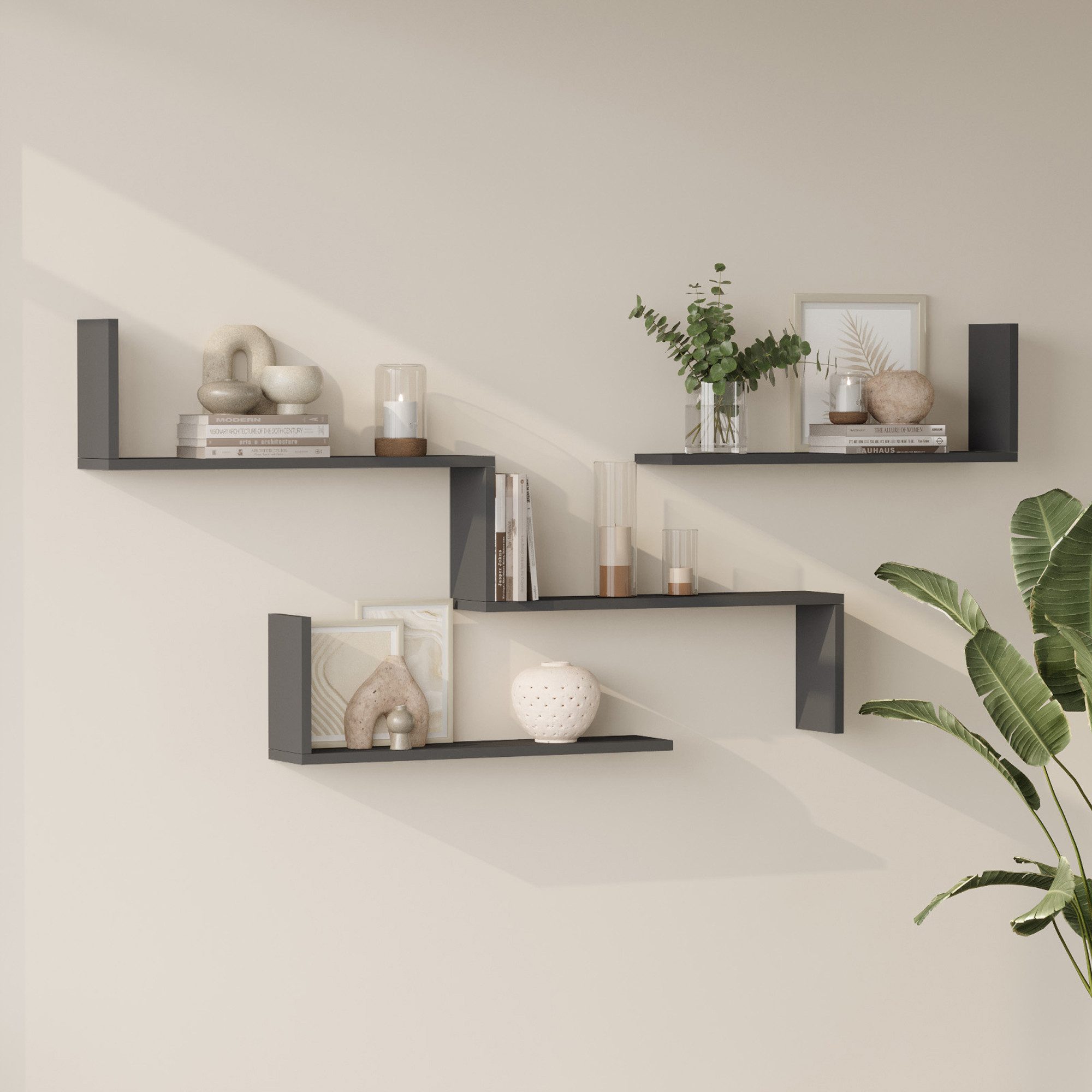 en.casa Wandregal, Set 3-tlg., »Vepinshul« modular Anthrazit