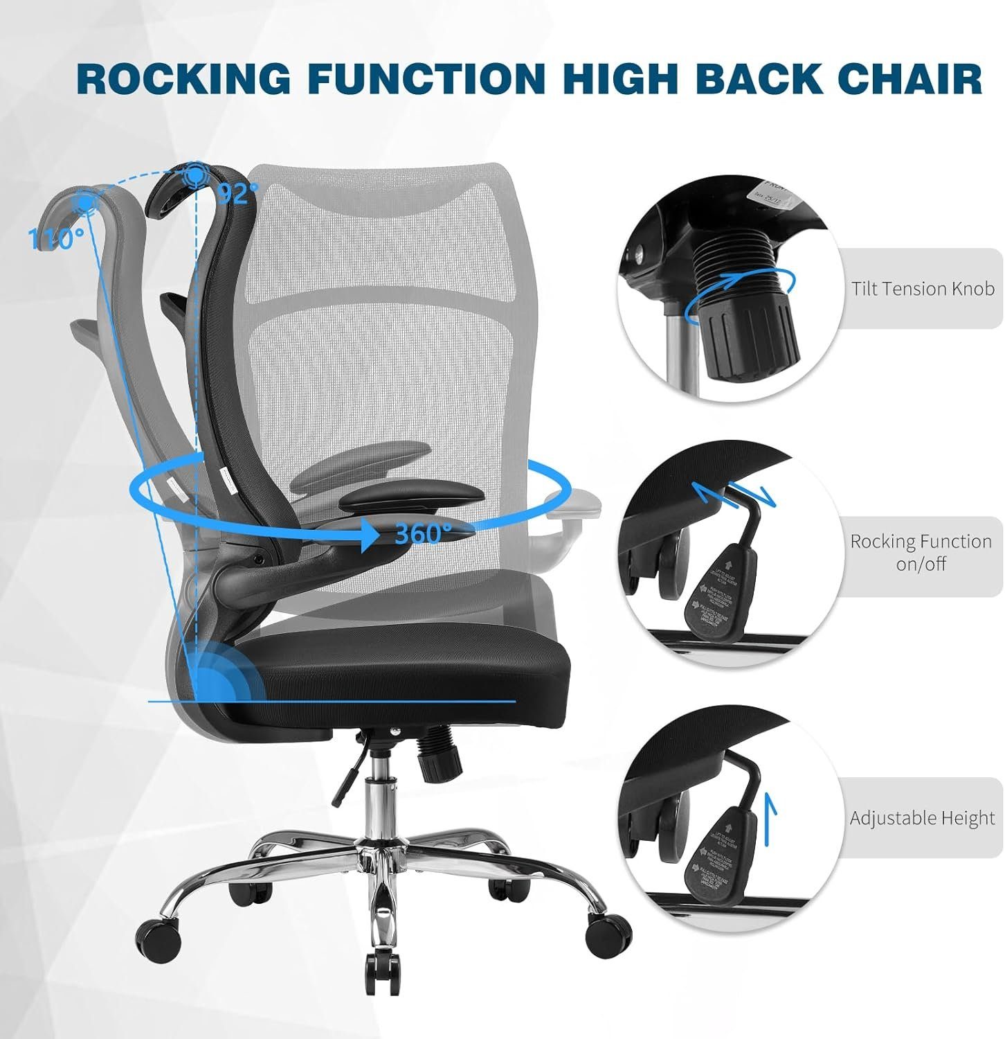 360° Office Ximstar Schreibtischstuhl Drehstuhl 3D Chair mit Armlehnen, Bürostuhl,