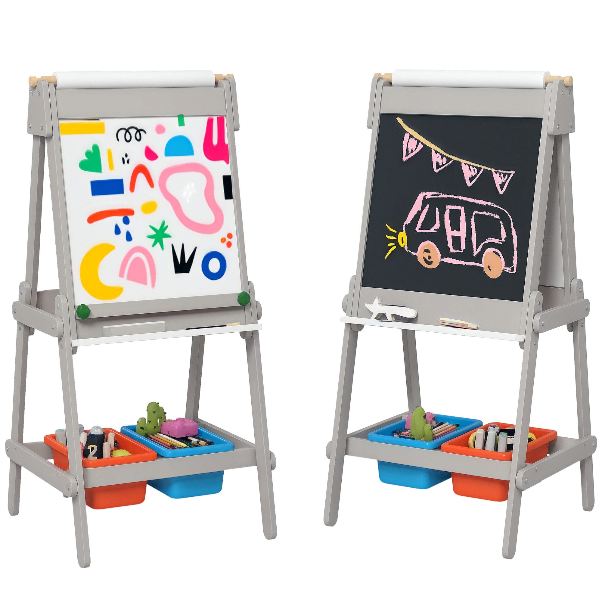 AIYAPLAY Tafel Kreidetafel Radiergummi Zeichenpapier Standtafel, (Kinder Staffelei, 1-tlg., Kindertafel), für Kinder 3-8 Jahre, Grau