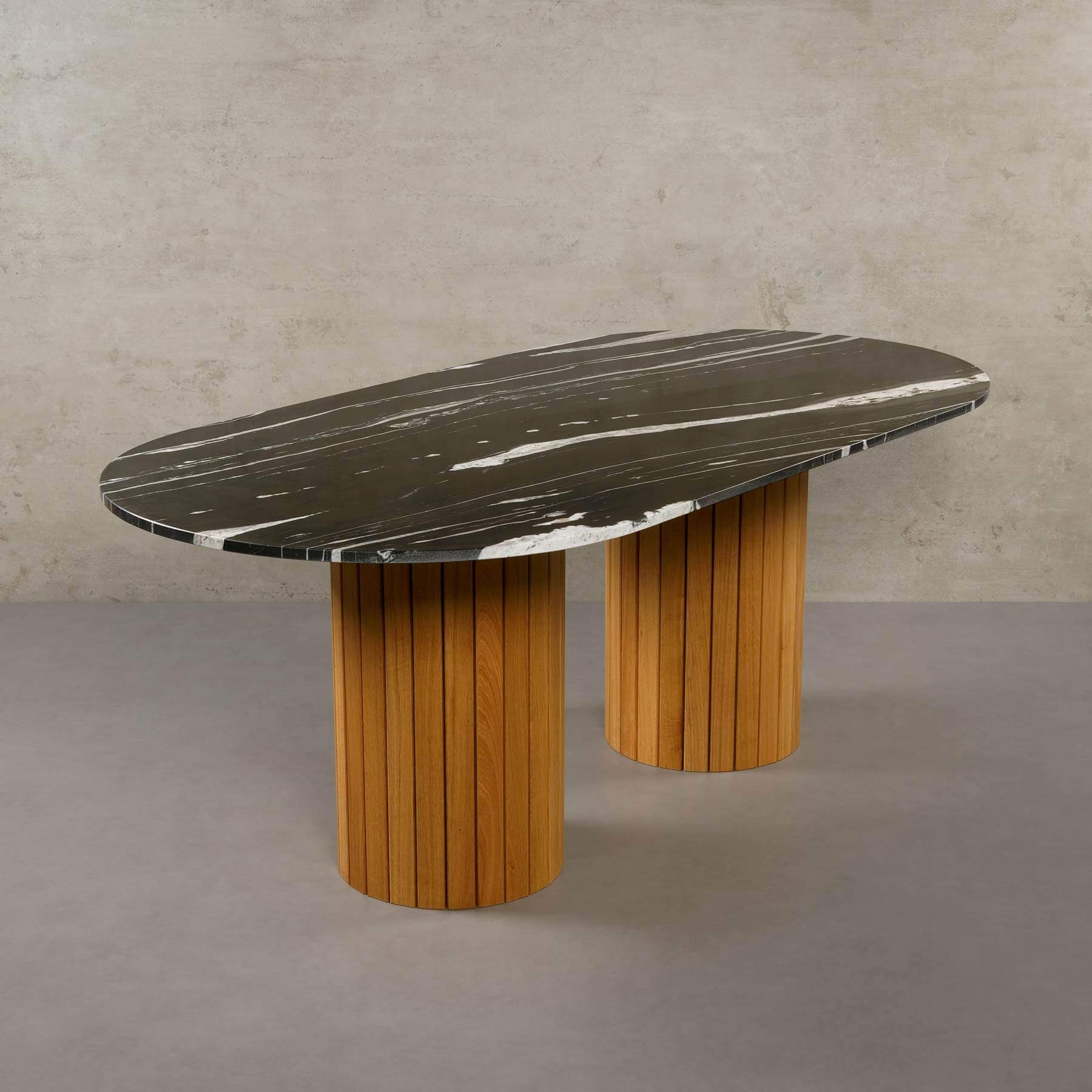 MAGNA Atelier Esstisch Montana mit ECHTEM MARMOR, Esstisch Tisch rund, Eichenholz Gestell, 200x100x76cm Copacabana
