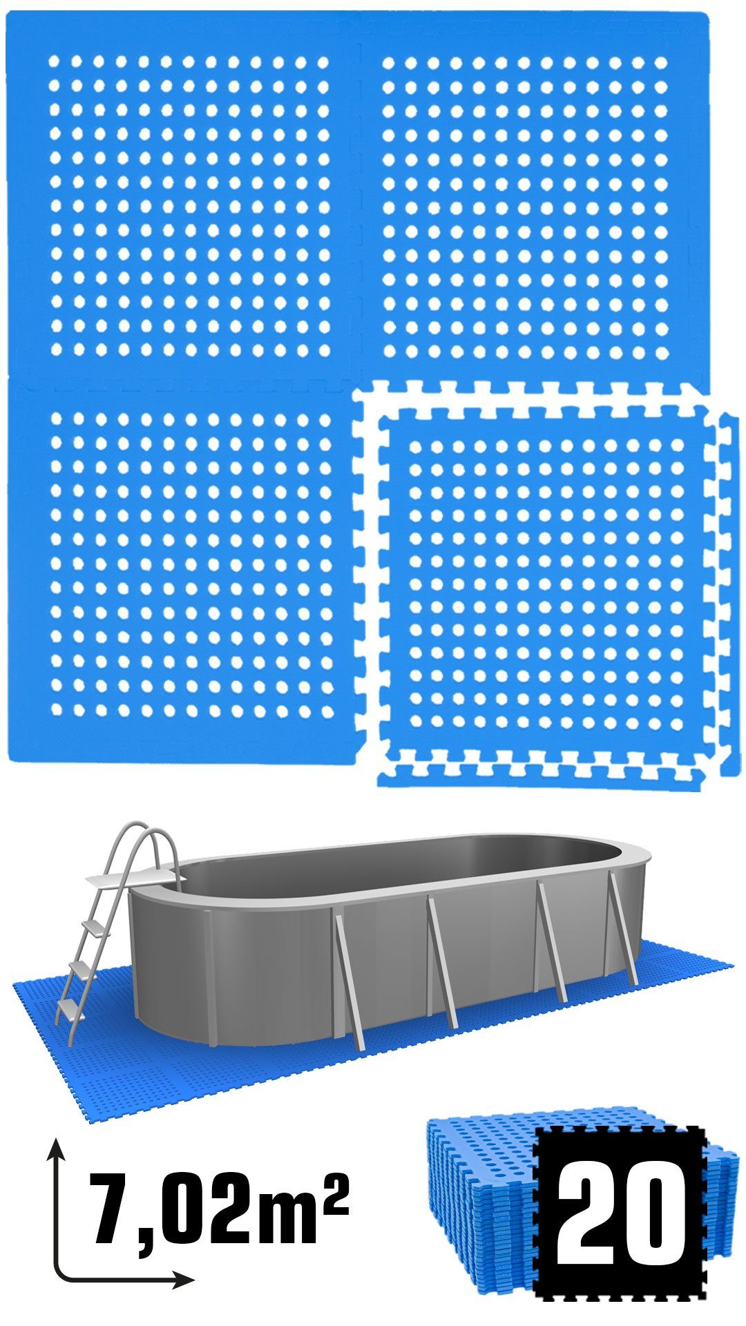 eyepower Pool-Bodenschutzfliese 5 Sets Poolmatte Gittermatte 62x62cm Blau