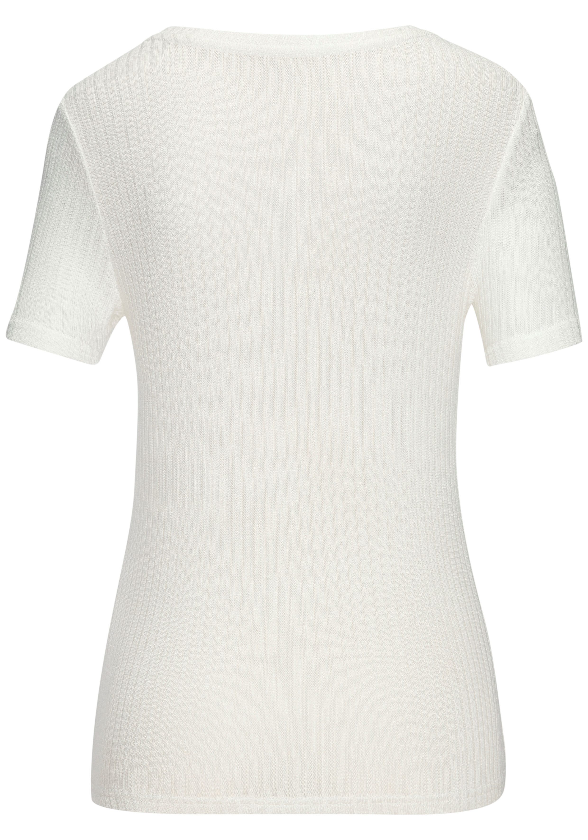 LASCANA T-Shirt mit kurzer Knopfleiste aus weicher Viskose-Ripp-Qualität