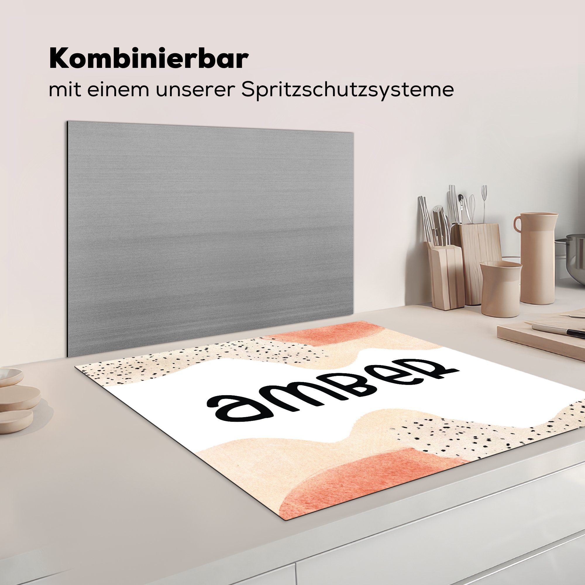 - küche Herdblende-/Abdeckplatte Mädchen, Bernstein 78x78 Arbeitsplatte für Vinyl, (1 tlg), - Ceranfeldabdeckung, cm, Pastell MuchoWow