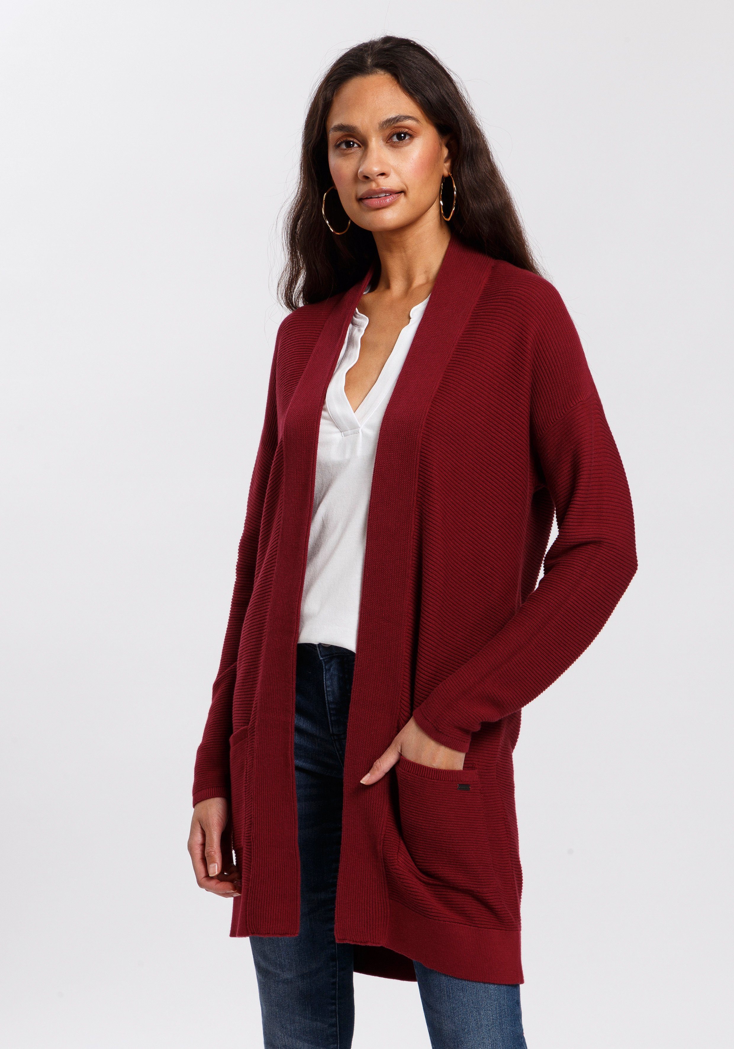 TOM TAILOR Longstrickjacke aus Rippstrick mit aufgesetzten Taschen günstig online kaufen