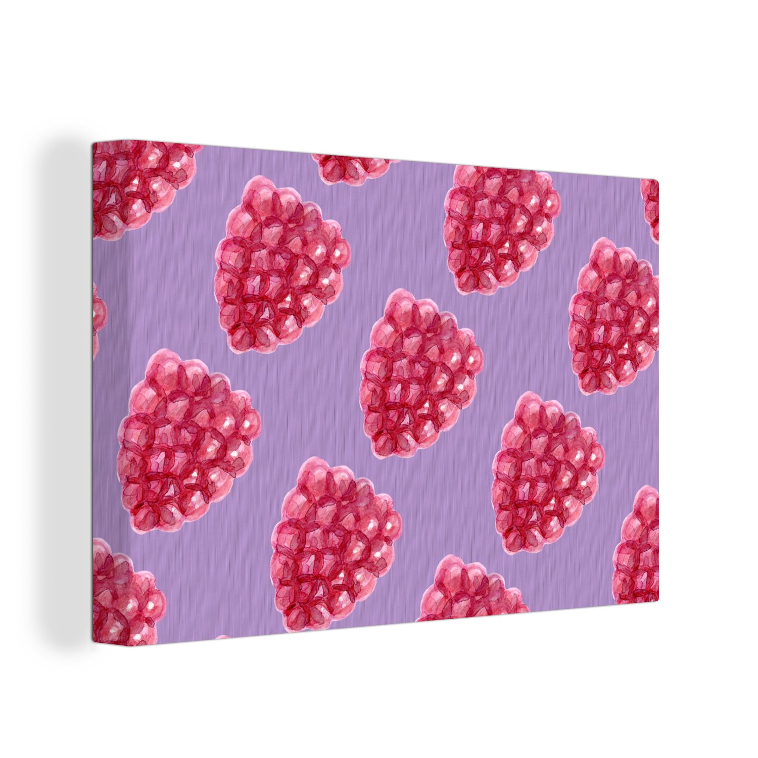 OneMillionCanvasses® Leinwandbild Himbeere - Obst St), - Leinwandbilder, Aufhängefertig, (1 cm Wanddeko, 30x20 Wandbild Aquarell