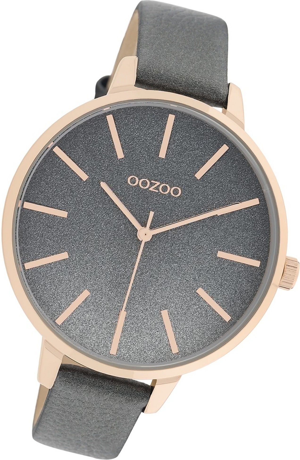 Timepieces, grau, Armbanduhr Gehäuse, Lederarmband groß Damen 42mm) Oozoo OOZOO Quarzuhr (ca. rundes Damenuhr
