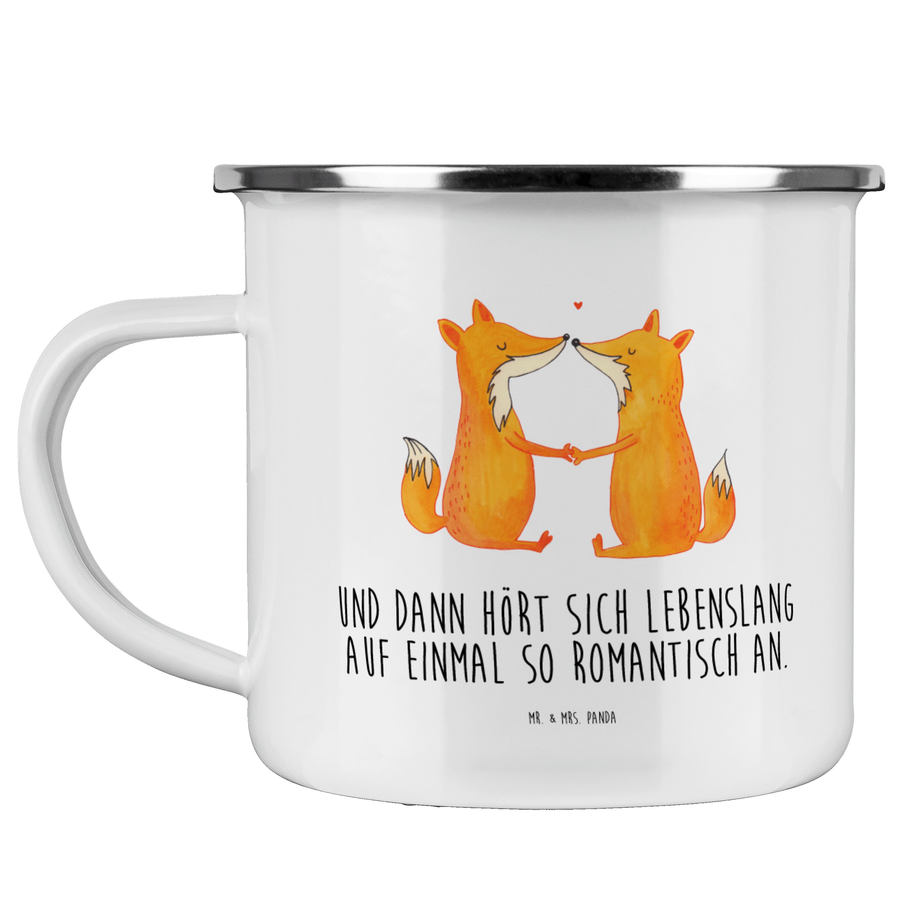 Mr. & Mrs. Panda Becher Füchse Liebe - Weiß - Geschenk, Kaffee Blechtasse, Emaille Trinkbeche, Emaille