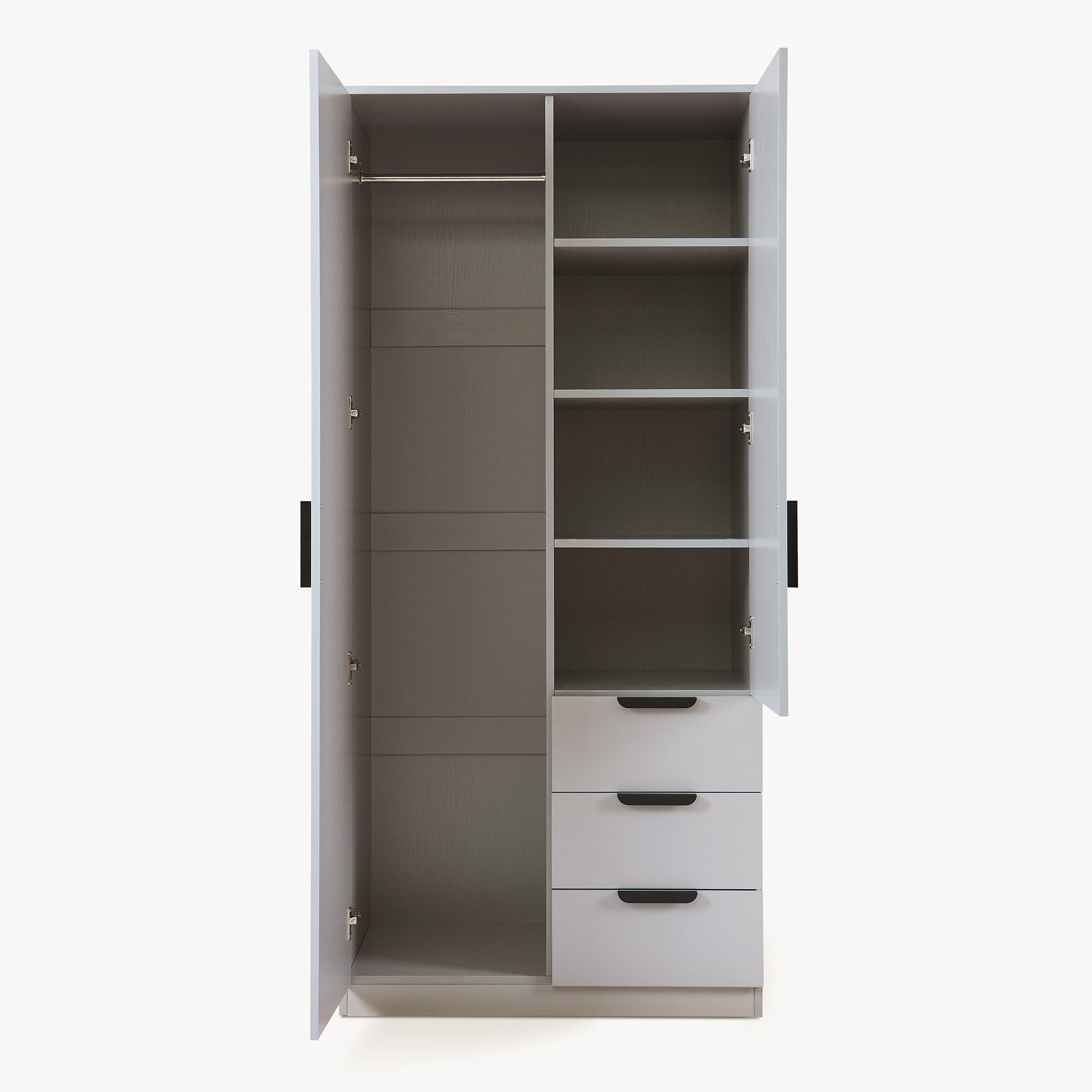 en.casa Kleiderschrank »Eiselfing« 2 Türen, 4 Fächer, 3 Schubladen 176x80x52 cm Grau